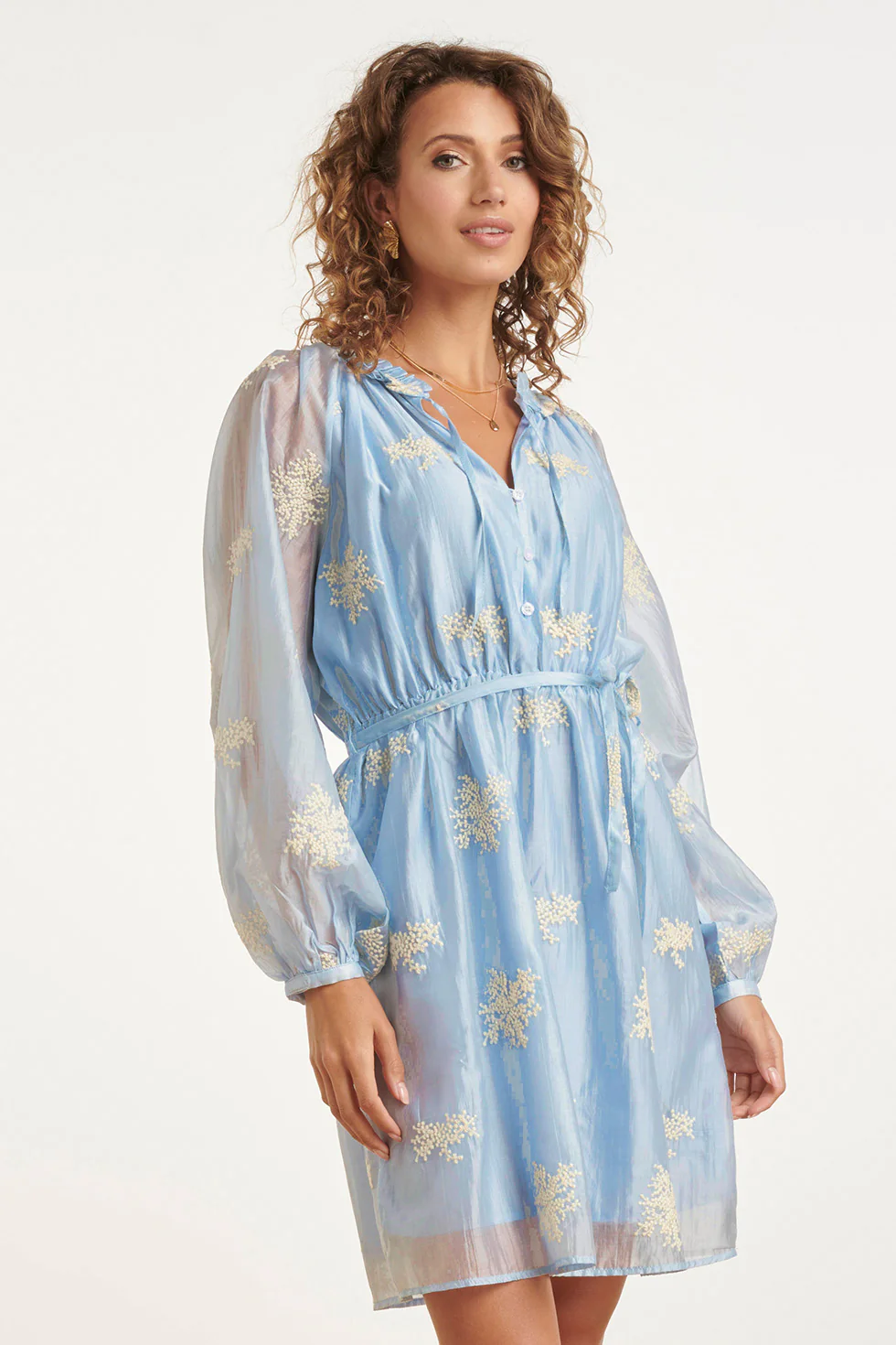 Romantische Kortejurk Met Ruches En Taillekoord | Light Blue - Image 4
