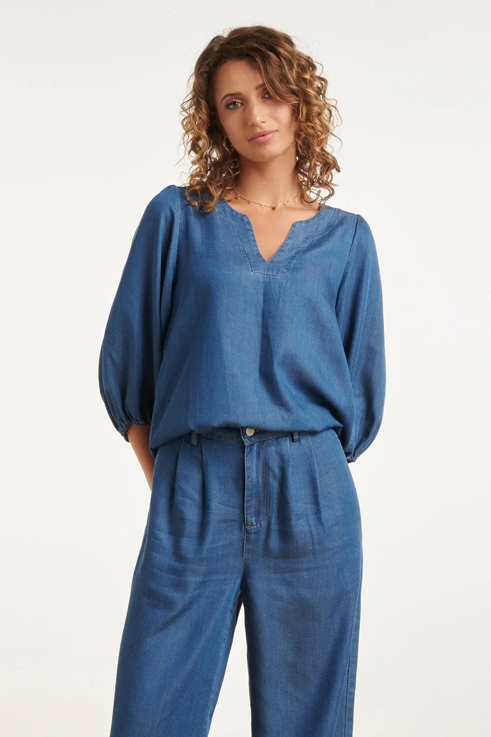 Soepele Tencel Denim Top | Medium Blue Denim - Image 2