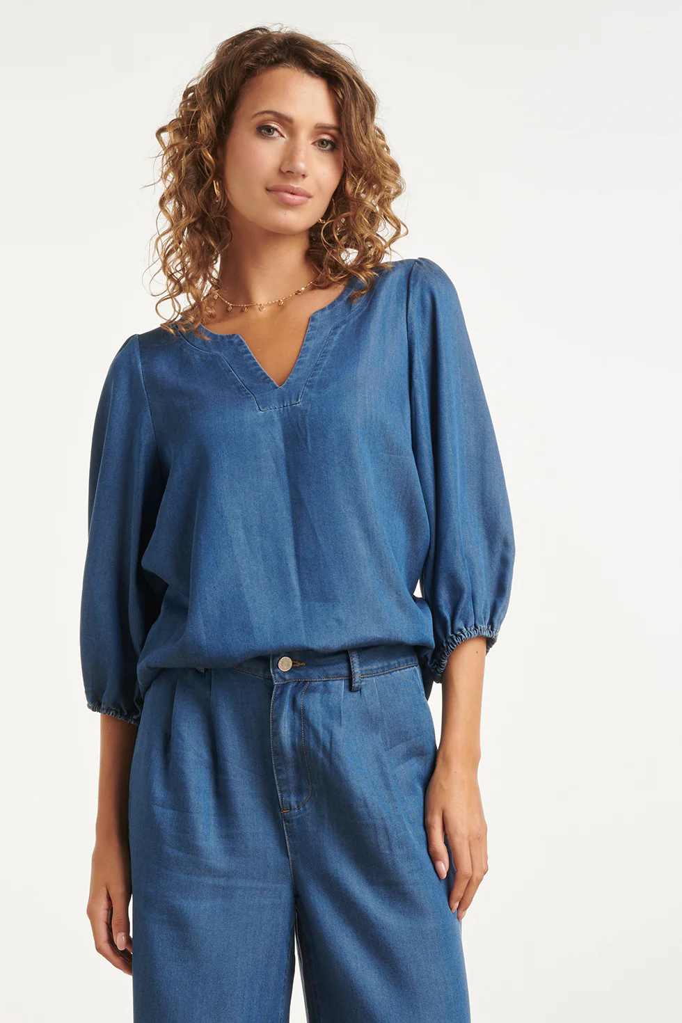 Soepele Tencel Denim Top | Medium Blue Denim - Image 8
