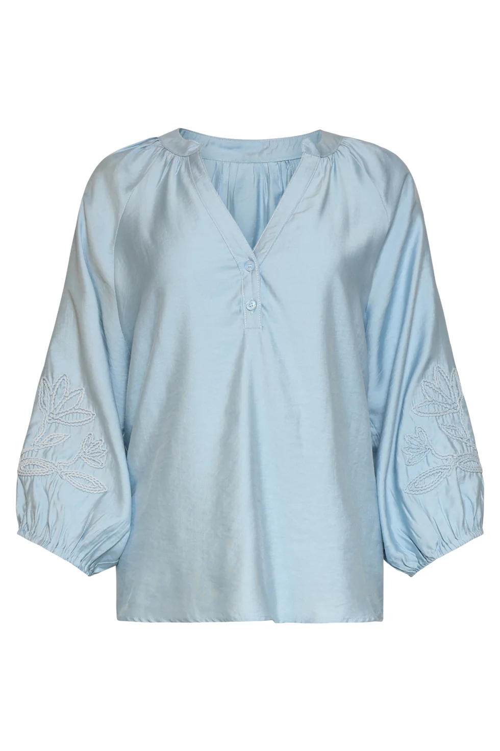 Soepelvallende Blouse Met Geborduurde Mouwen | Light Blue - Image 2