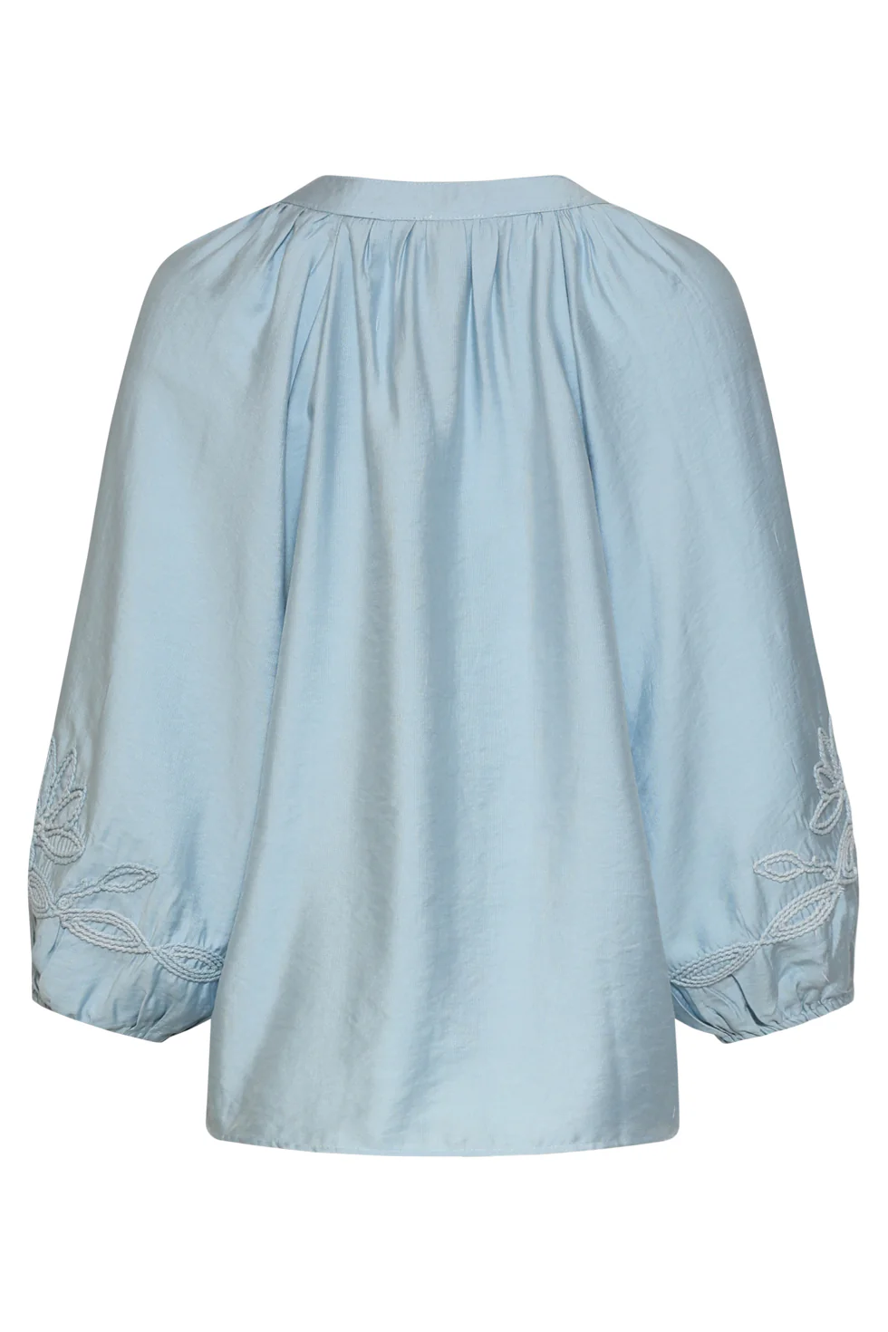 Soepelvallende Blouse Met Geborduurde Mouwen | Light Blue - Image 7
