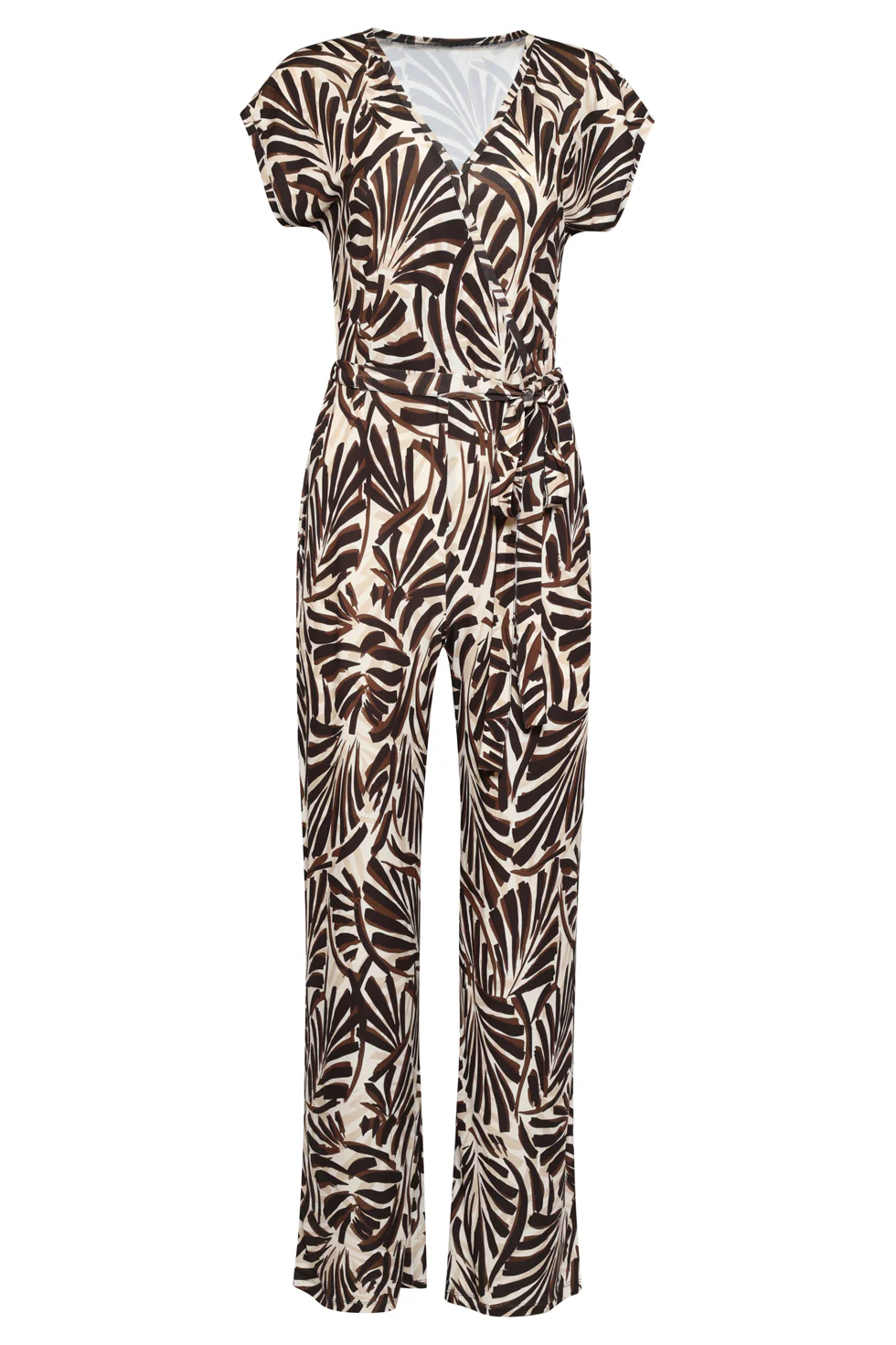 Stijlvolle Stretch Jumpsuit Met Palmprint In Bruin En Beige | Off White - Brown - Image 11