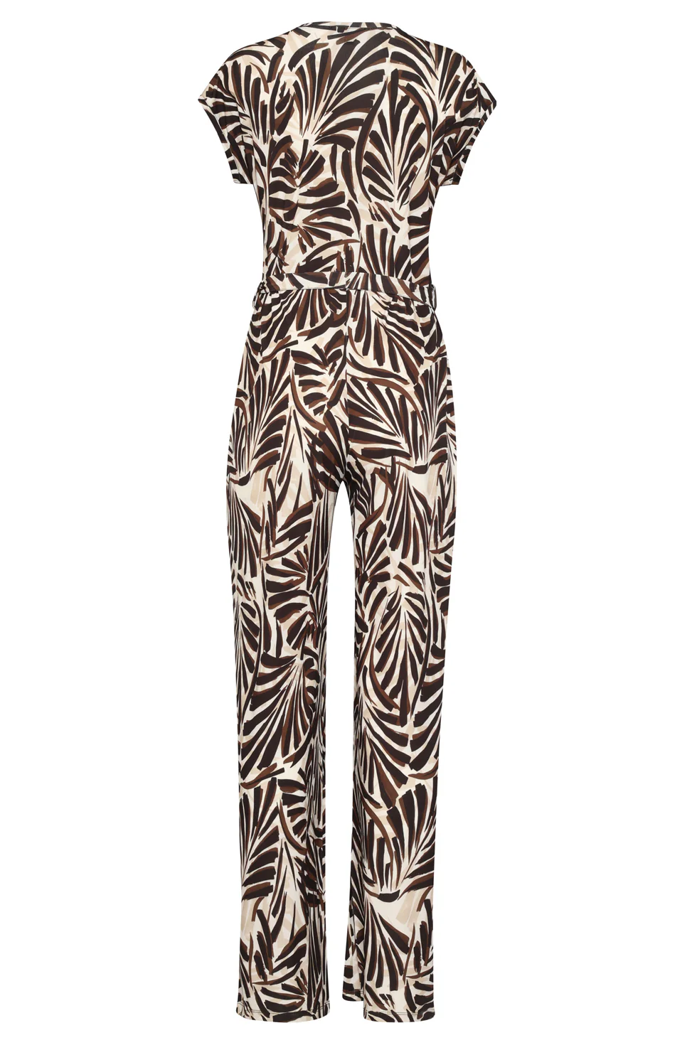 Stijlvolle Stretch Jumpsuit Met Palmprint In Bruin En Beige | Off White - Brown - Image 14