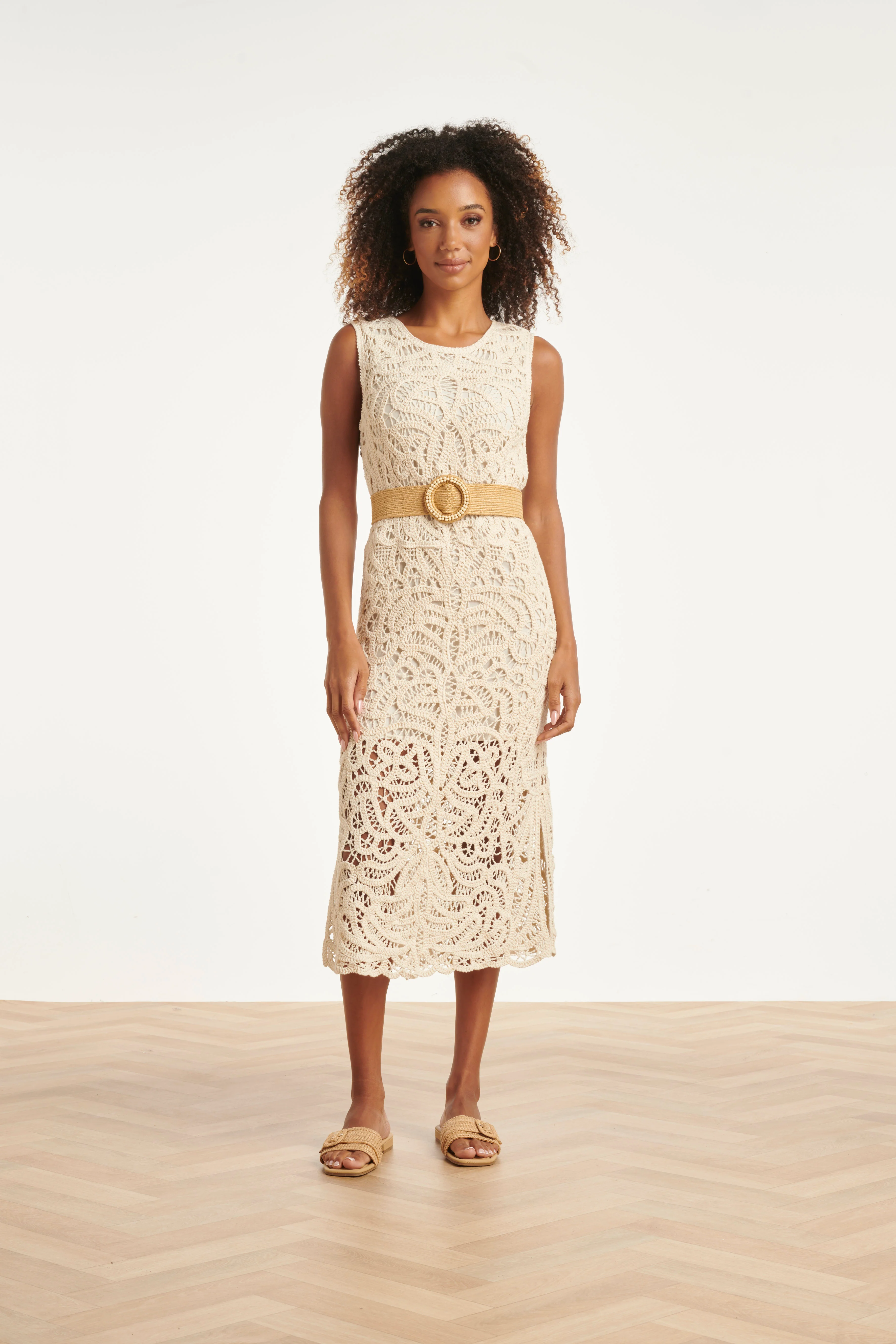 Stretch Riem Met Kralen In Beige En Zand | Dark Sand