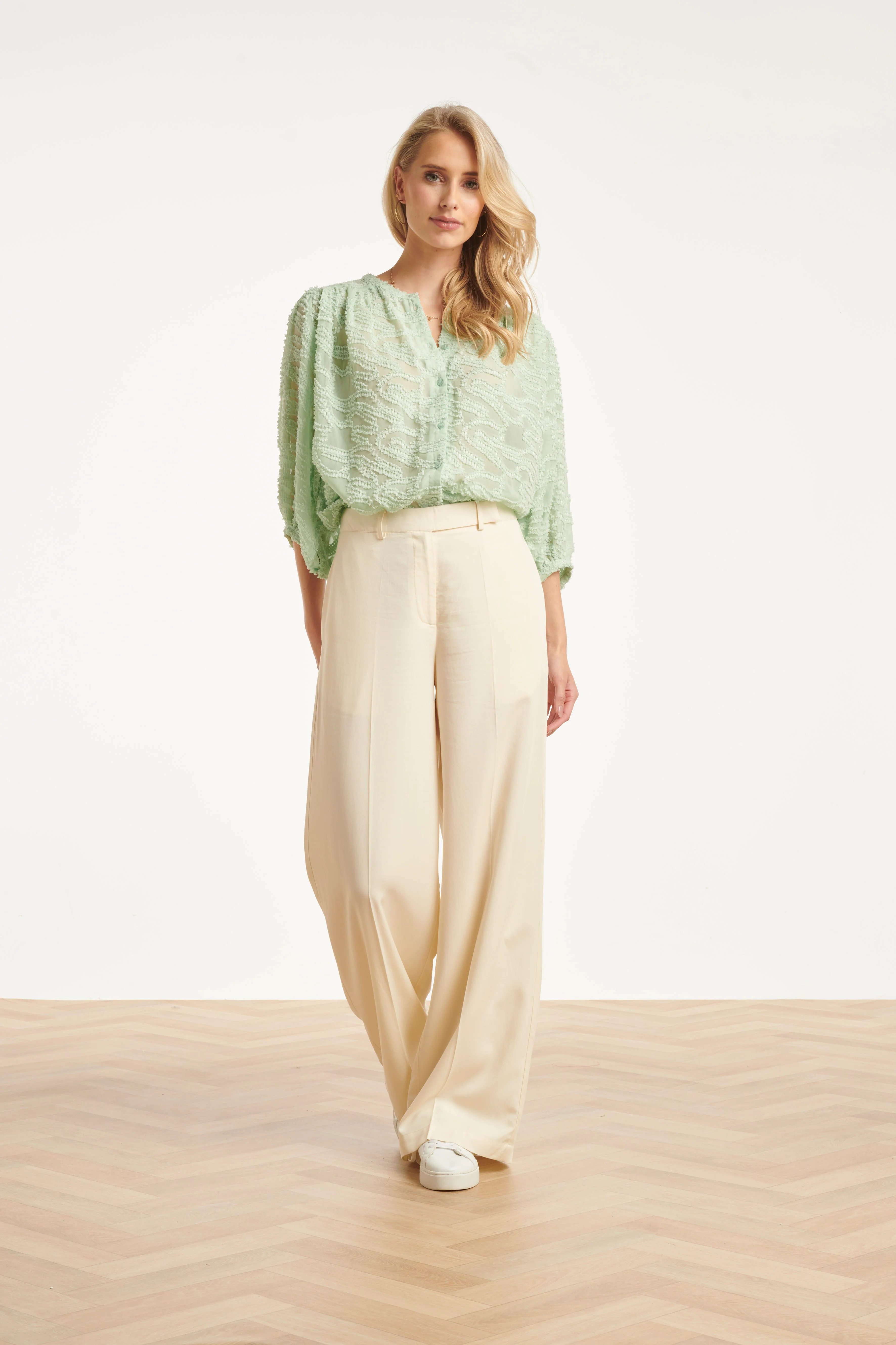 Structuur Blouse Met Knoopsluiting En 3/4 Mouwen | Soft Green - Image 5