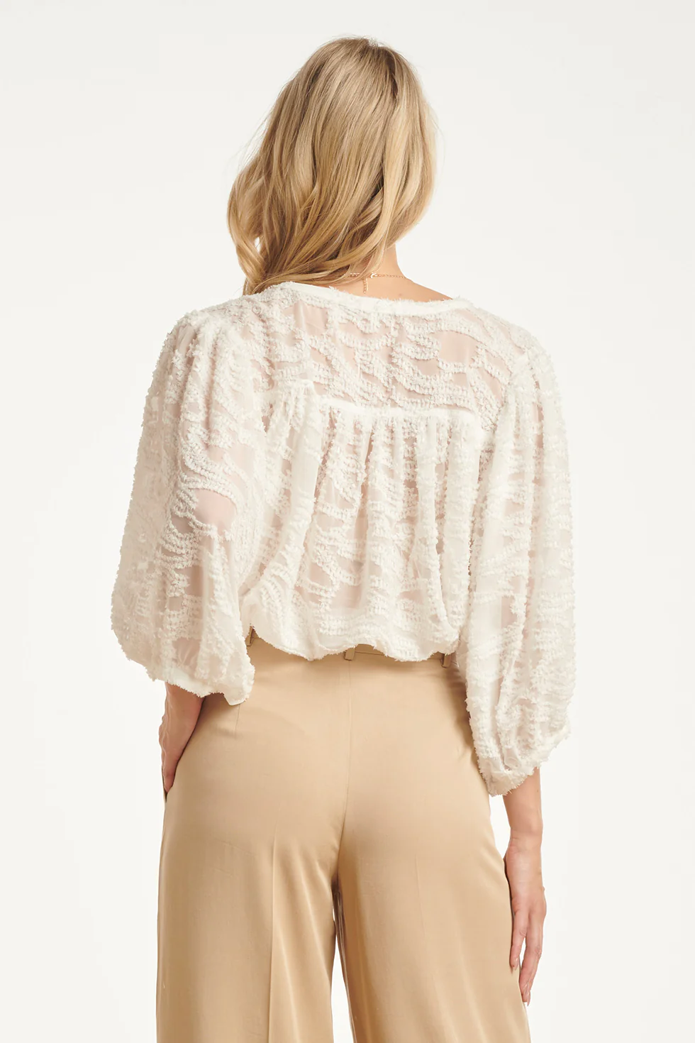 Structuur Blouse Met Knoopsluiting En 3/4 Mouwen | White - Image 12