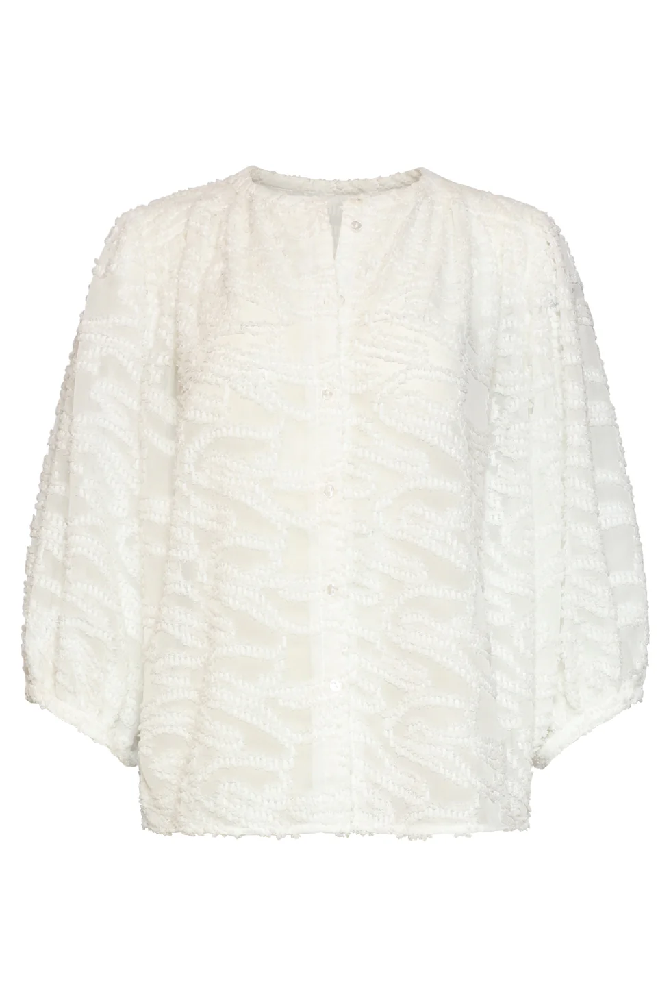 Structuur Blouse Met Knoopsluiting En 3/4 Mouwen | White - Image 3