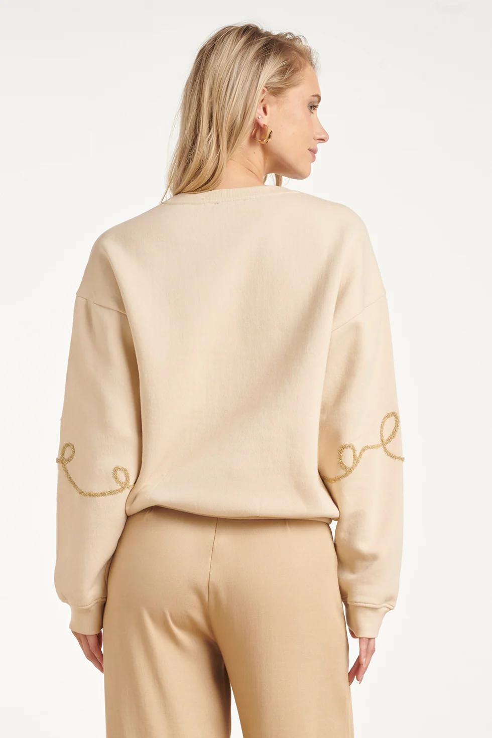 Sweater Met Goudkleurige Borduring | Off White - Dark Sand - Image 12