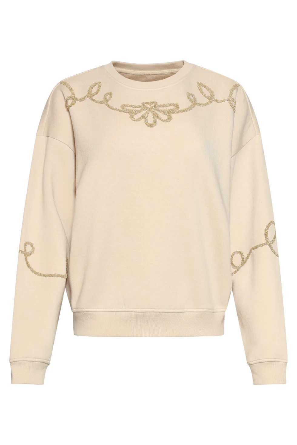 Sweater Met Goudkleurige Borduring | Off White - Dark Sand - Image 4