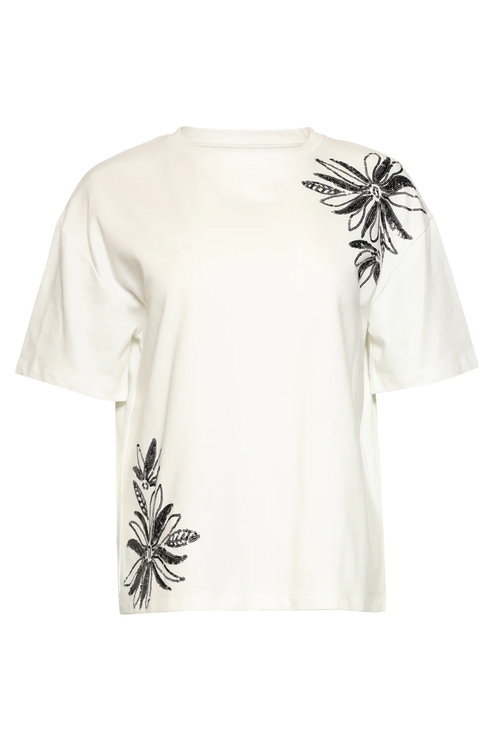 T-Shirt Met Luxe Bloemenprint En Pailletten | White - Black - Image 2