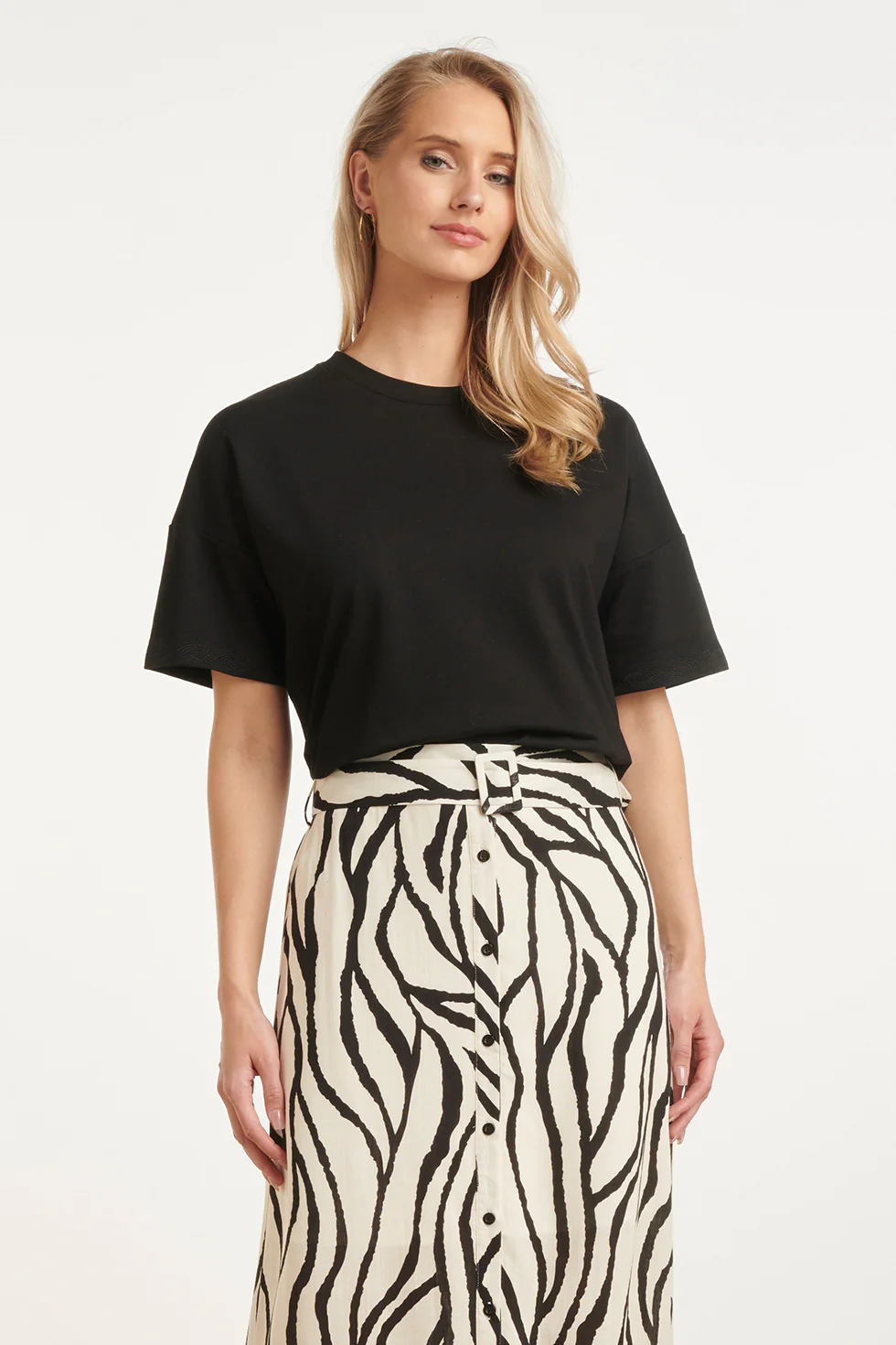 T-Shirt Met Subtiele Mouwafwerking | Black