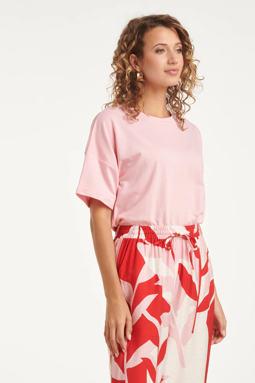 T-Shirt Met Subtiele Mouwafwerking | Pink - Image 4