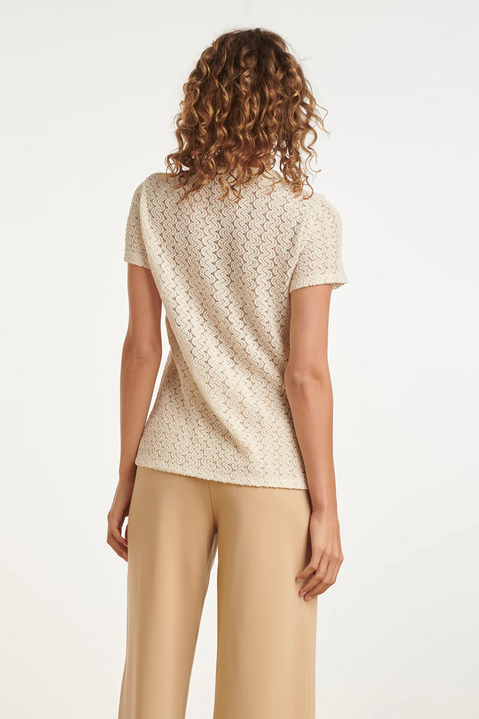 T-Shirt Top Met All-Over Structuur | Off White - Image 6