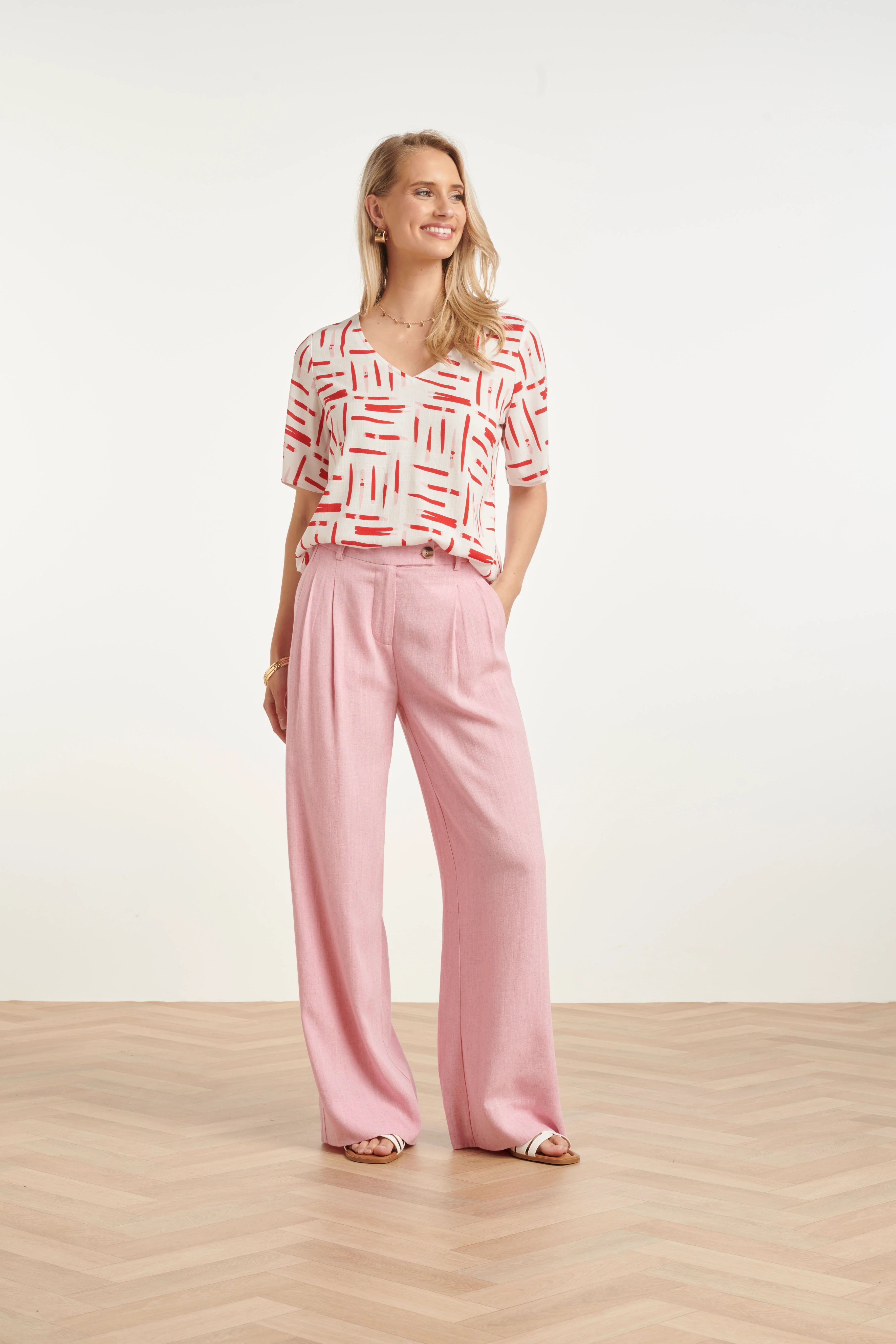 Top Met Grafische Streep Print Rood/Wit | White - Muticolour - Image 3