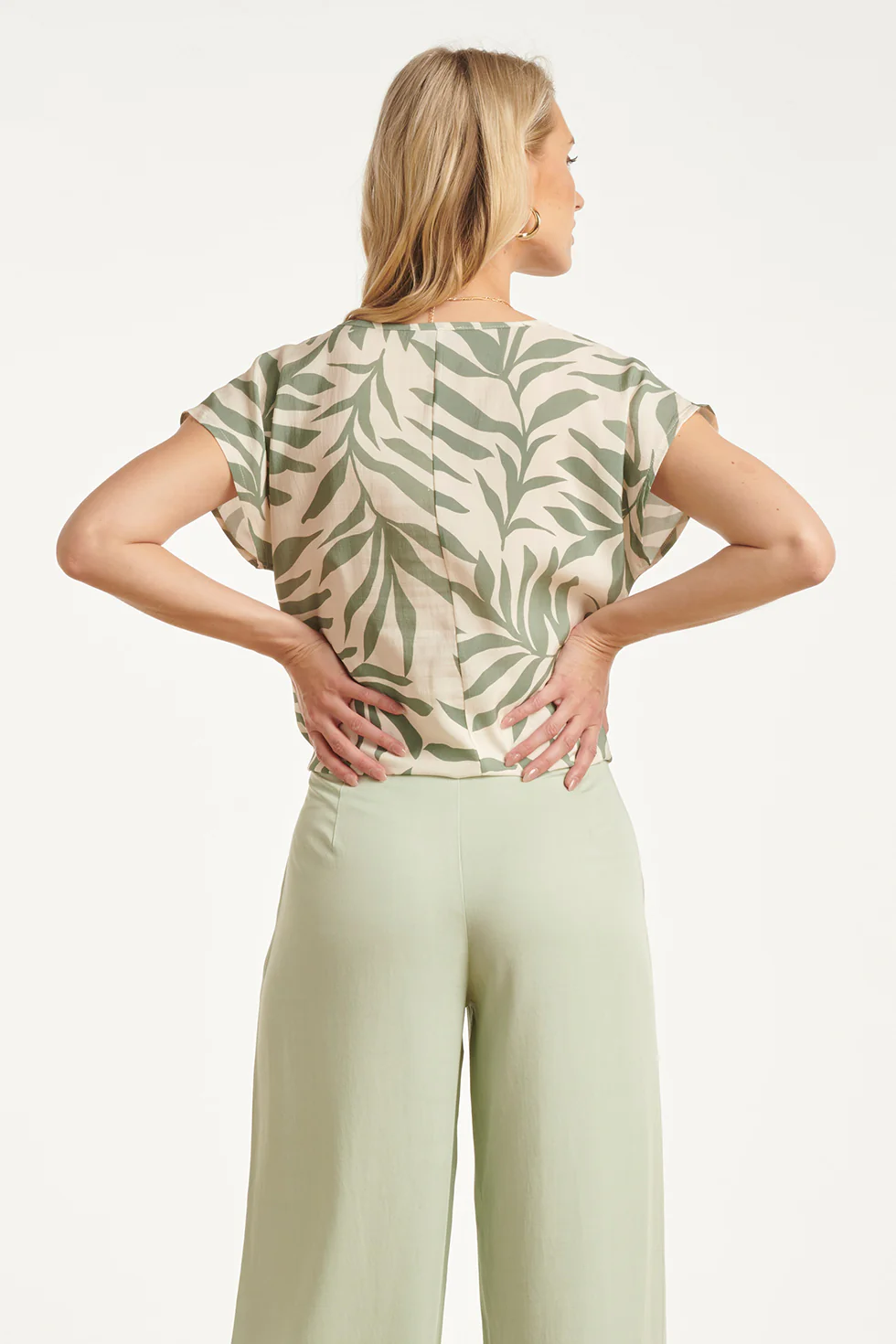 Top Met Groene Bladprint En V-Hals | Jade - Off White - Image 12