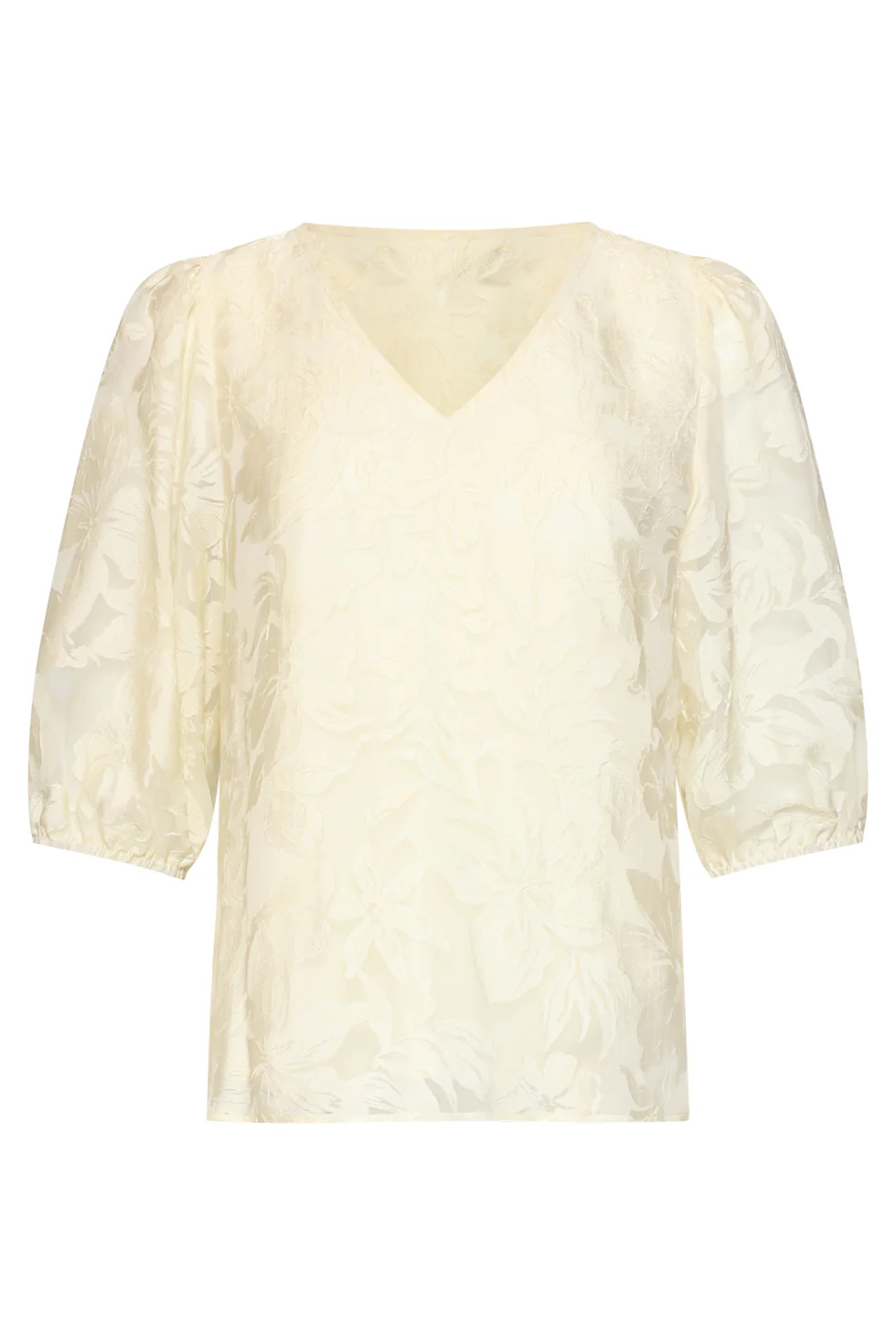 Top Met Jacquard Bloemenprint En V-Hals | Off White - Image 3