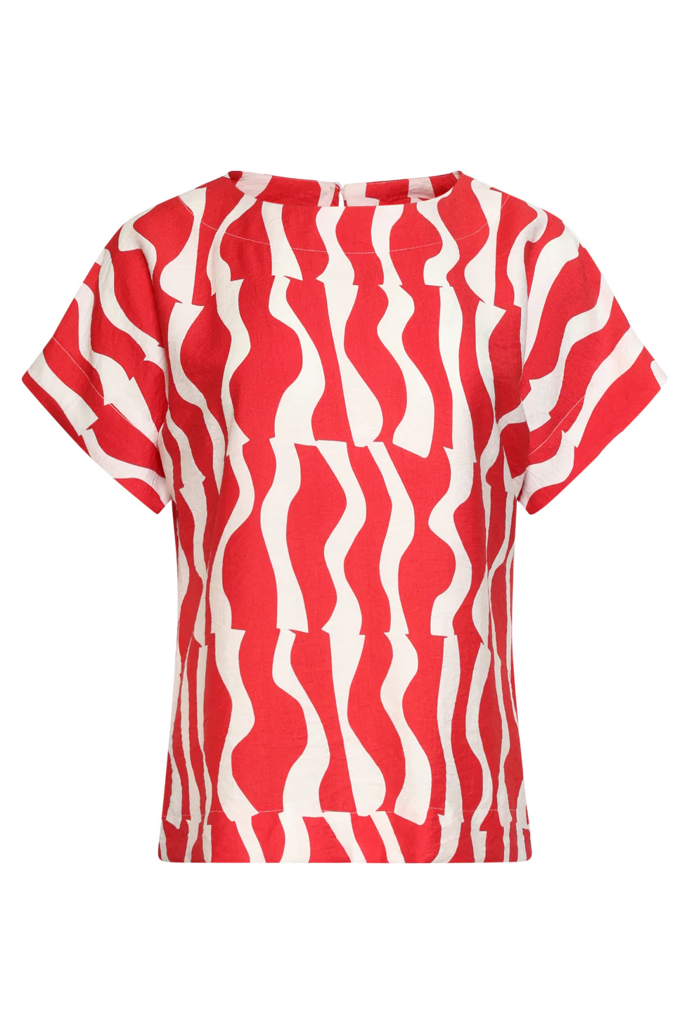 Top Met Korte Mouwen En Rood-Witte Golvende Print | Red - White - Image 2