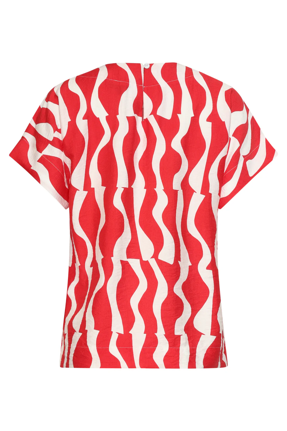 Top Met Korte Mouwen En Rood-Witte Golvende Print | Red - White - Image 7