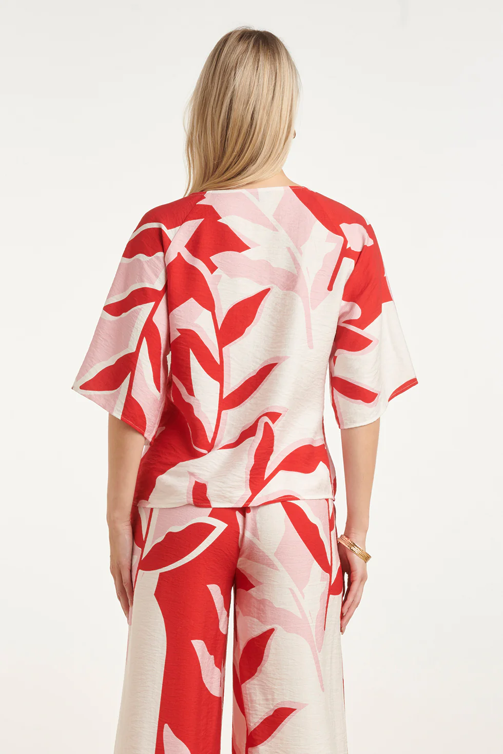 Top Met Wijde Mouwen En Botanische Print | Red - Pink - Image 6