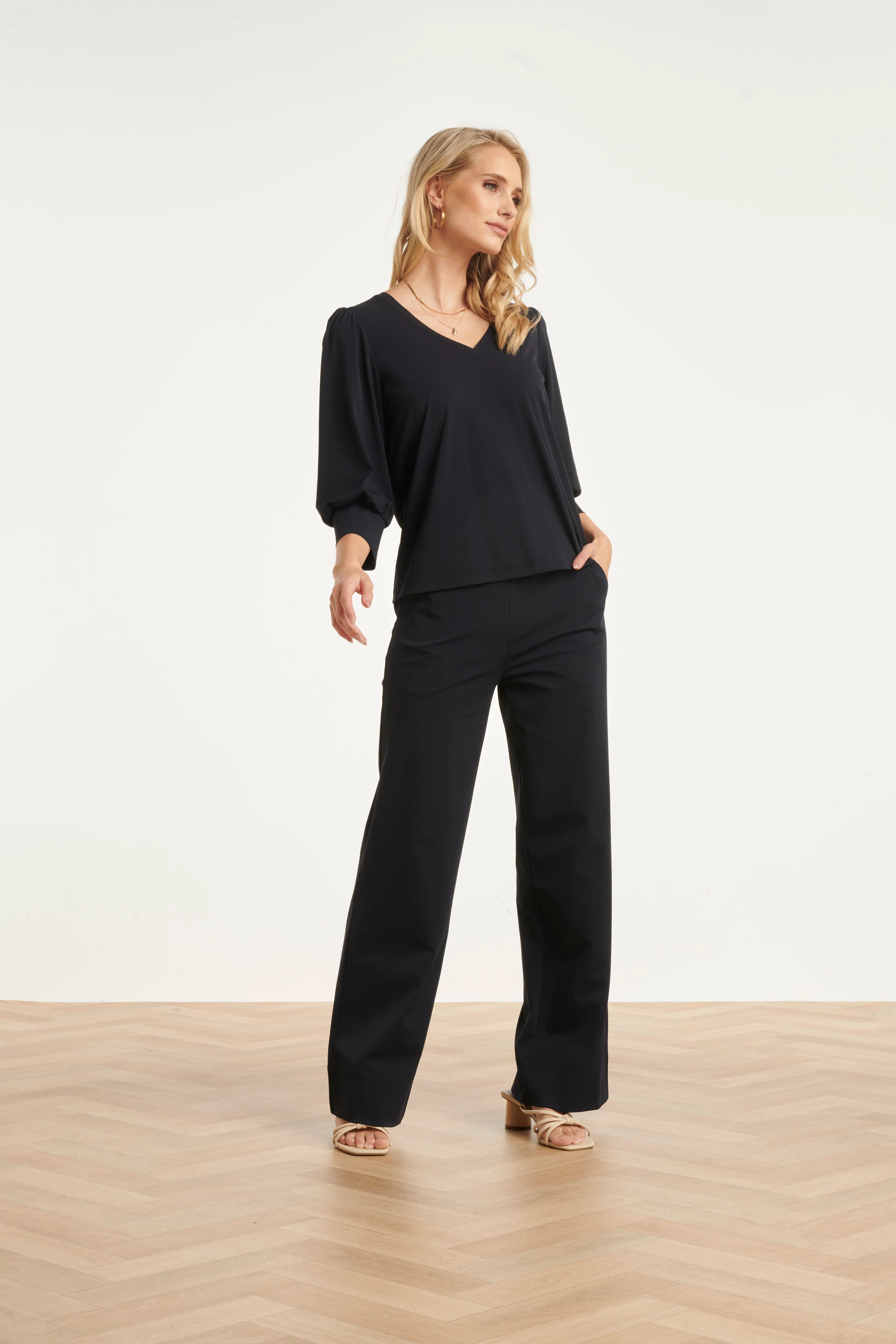 Travel Kwaliteit Top Met Lange Pofmouwen | Navy - Image 3