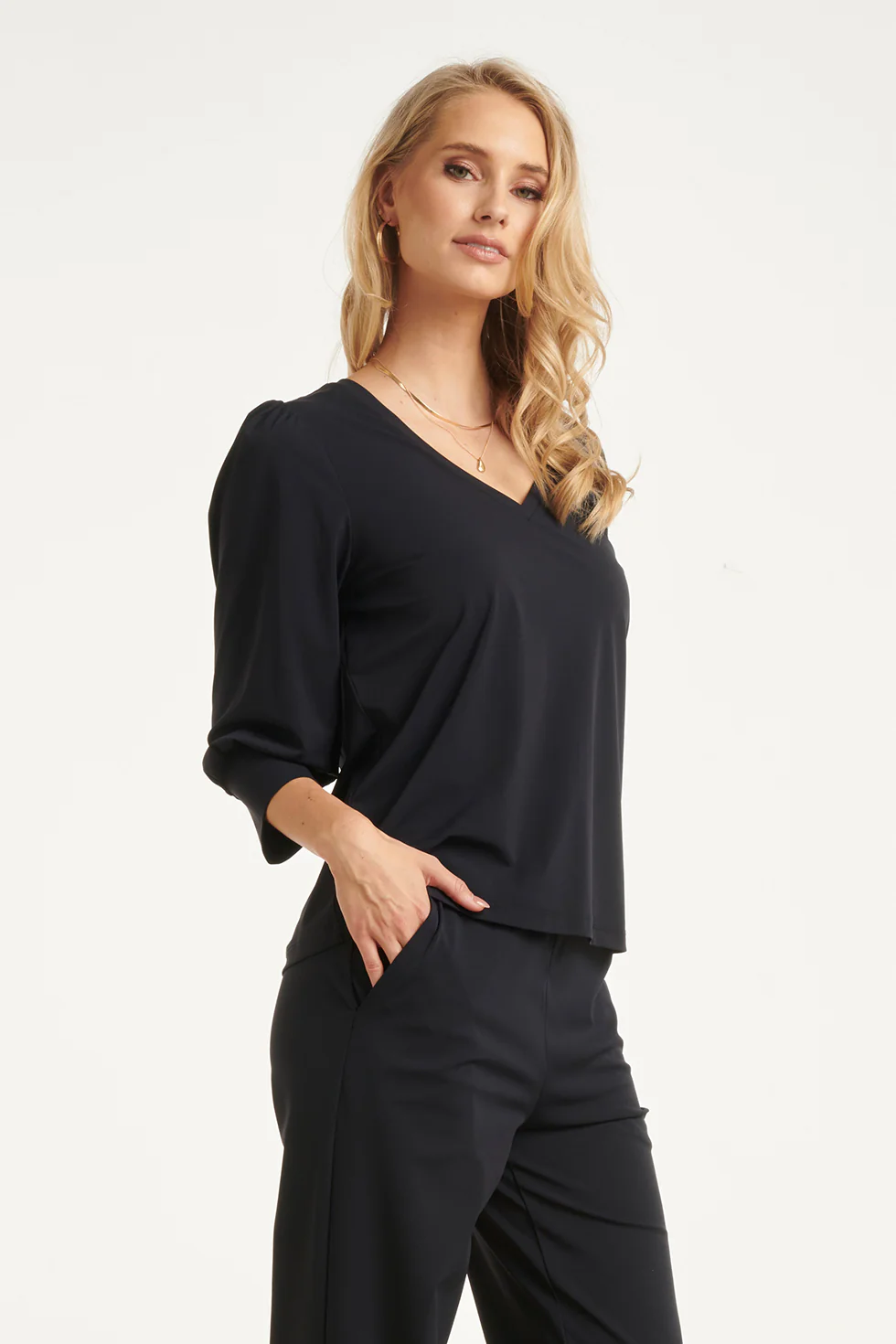 Travel Kwaliteit Top Met Lange Pofmouwen | Navy - Image 4