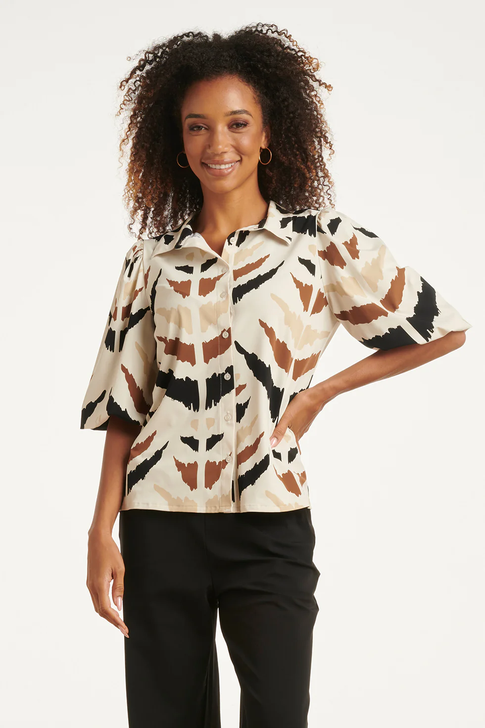 Travelstof Blouse Met Grafische Aztec Print Met Korte Mouw | Sand - Muticolour