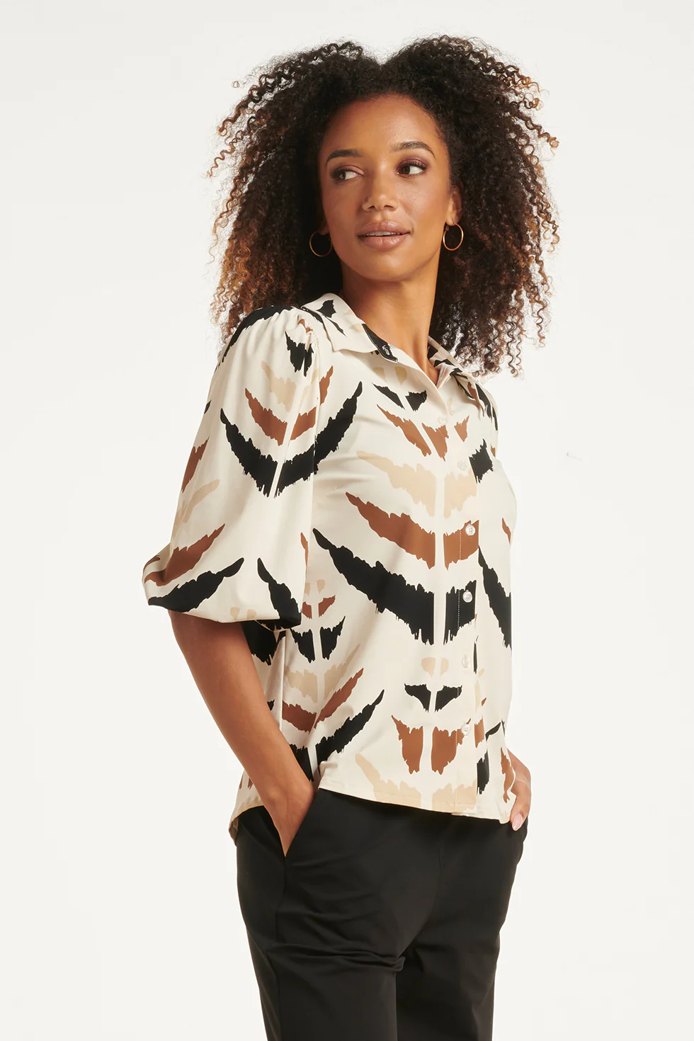 Travelstof Blouse Met Grafische Aztec Print Met Korte Mouw | Sand - Muticolour - Image 4