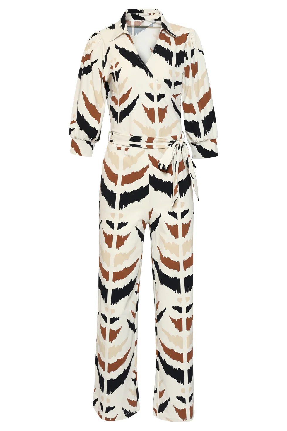 Travelstof Jumpsuit Met Grafische Aztec Print In Beige, Zwart & Bruin | Sand - Muticolour - Image 2