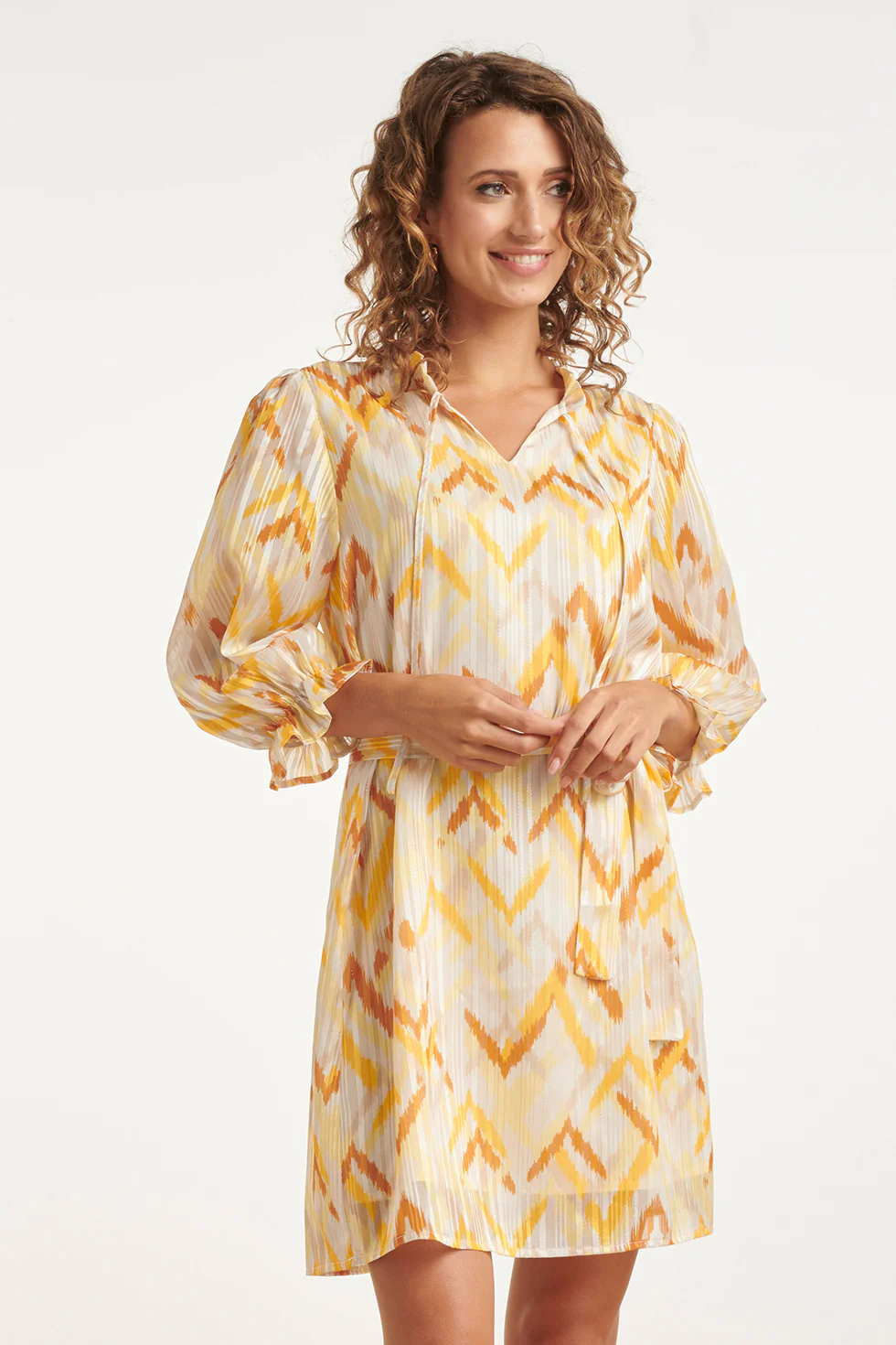 Tuniek Jurk Met Gele Zigzag Aztec Print En Ceintuur | Yellow - Muticolour - Image 4