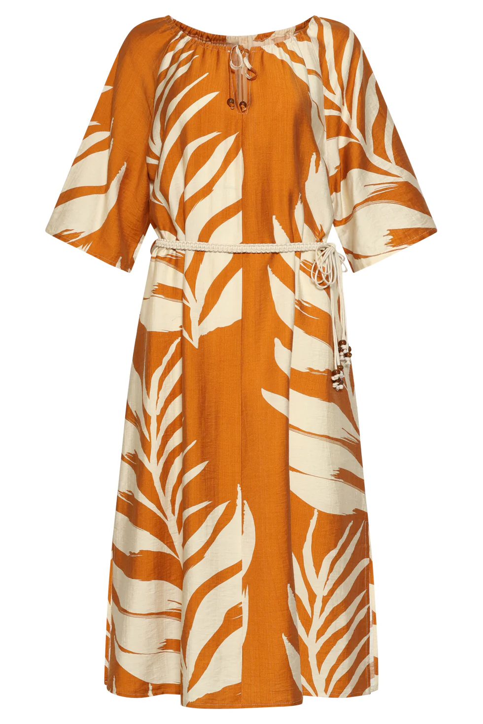 Tuniek Jurk Met Tropische Blad Print In
Oker Geel | Mustard - Off White - Image 2