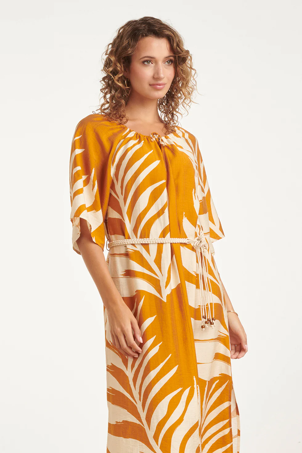 Tuniek Jurk Met Tropische Blad Print In
Oker Geel | Mustard - Off White - Image 4