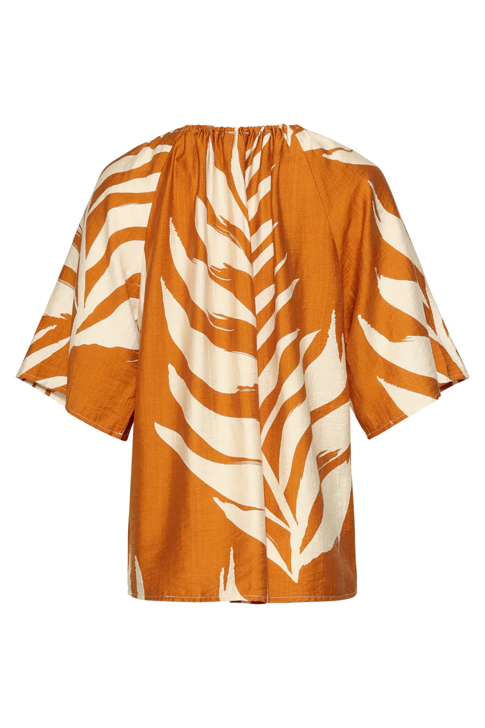 Tuniek Top Met Blad Print En Strikdetail In Oker Geel | Mustard - Off White - Image 7