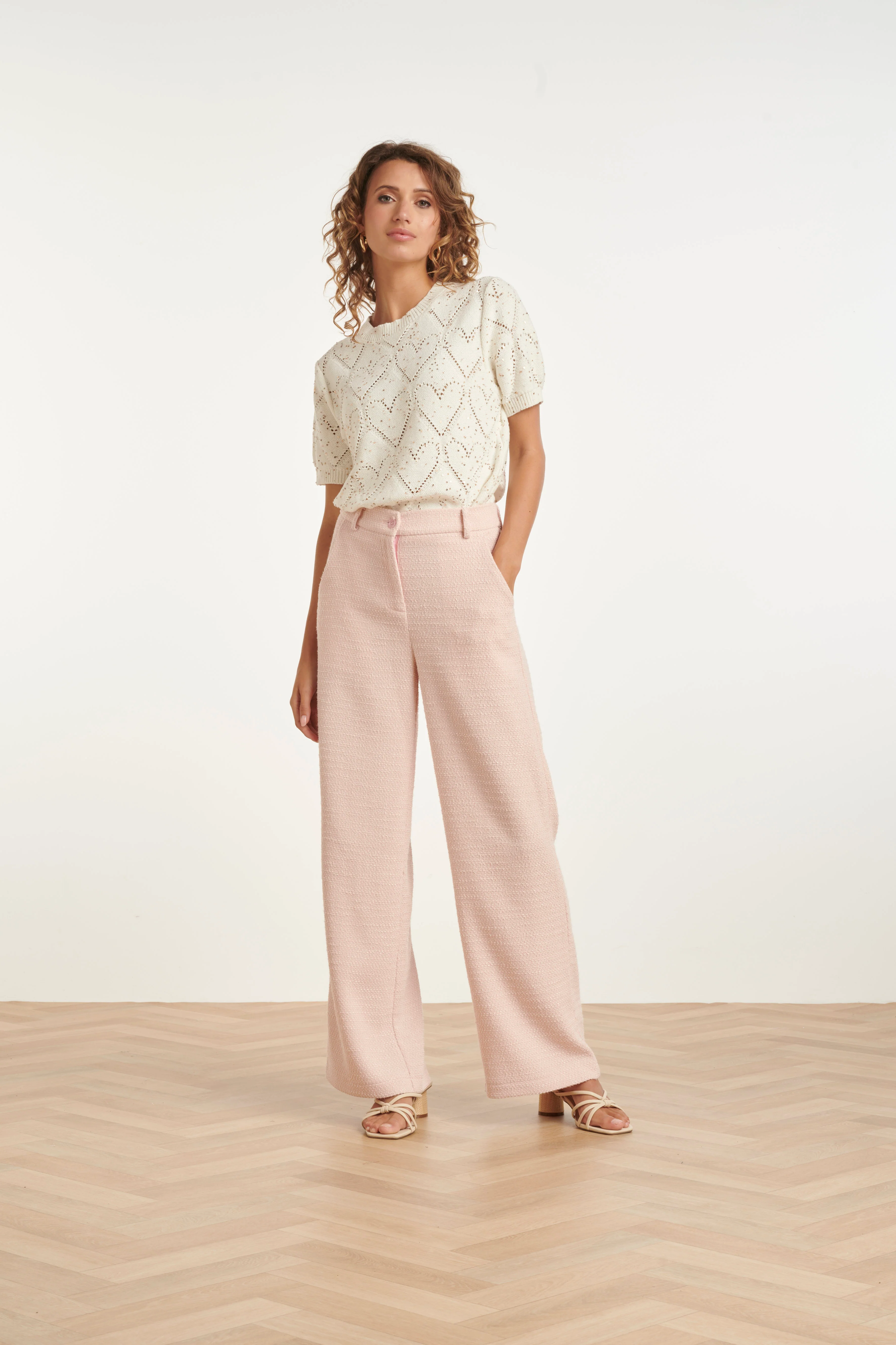 Tweed-Style Pantalon Met Klassieke Rechte Pijp | Baby Pink