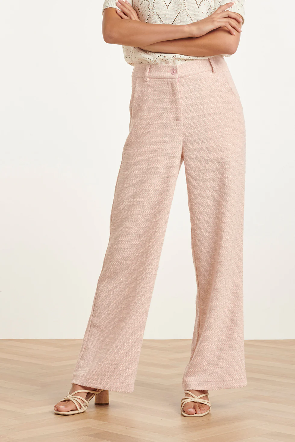 Tweed-Style Pantalon Met Klassieke Rechte Pijp | Baby Pink - Image 3