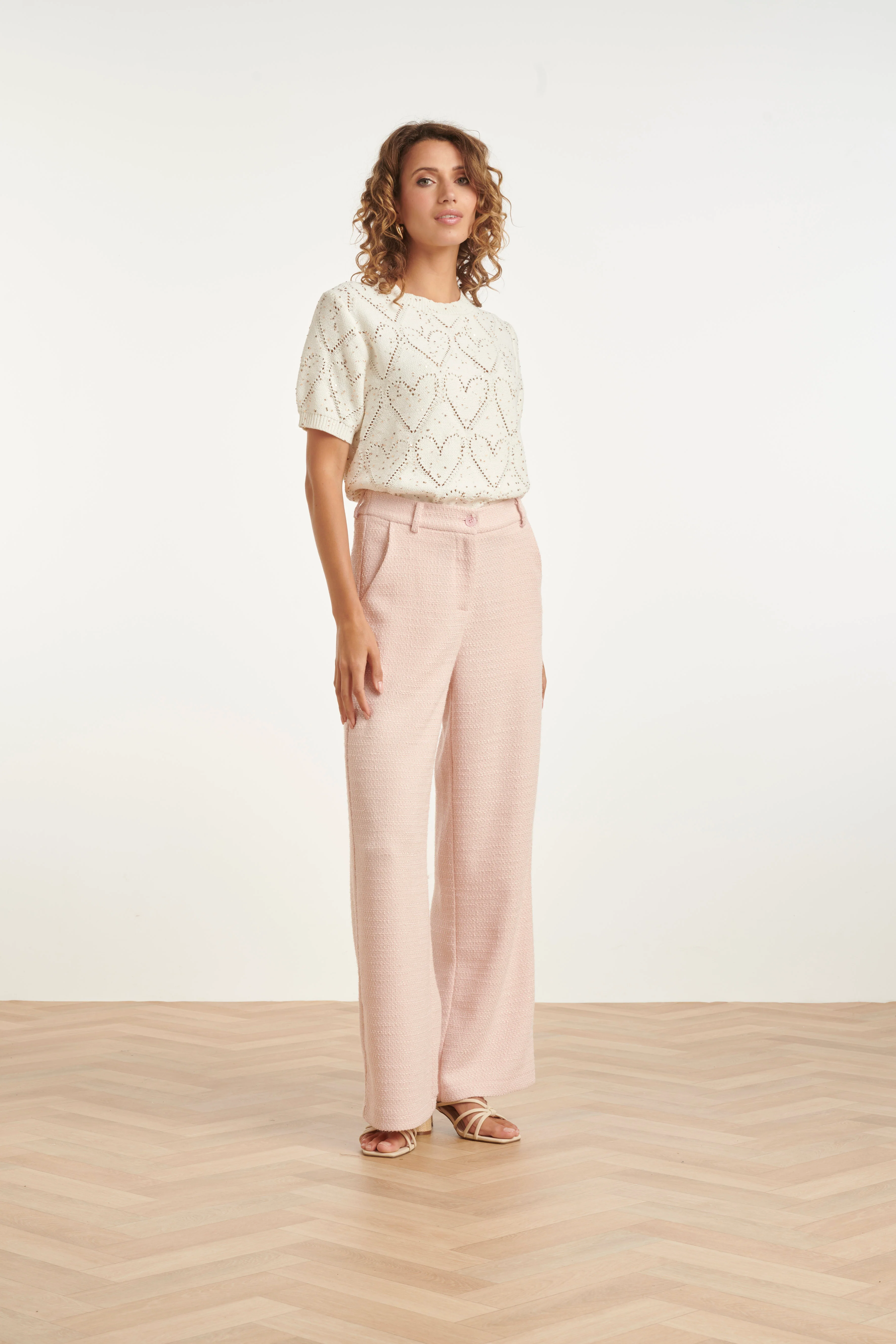 Tweed-Style Pantalon Met Klassieke Rechte Pijp | Baby Pink - Image 4
