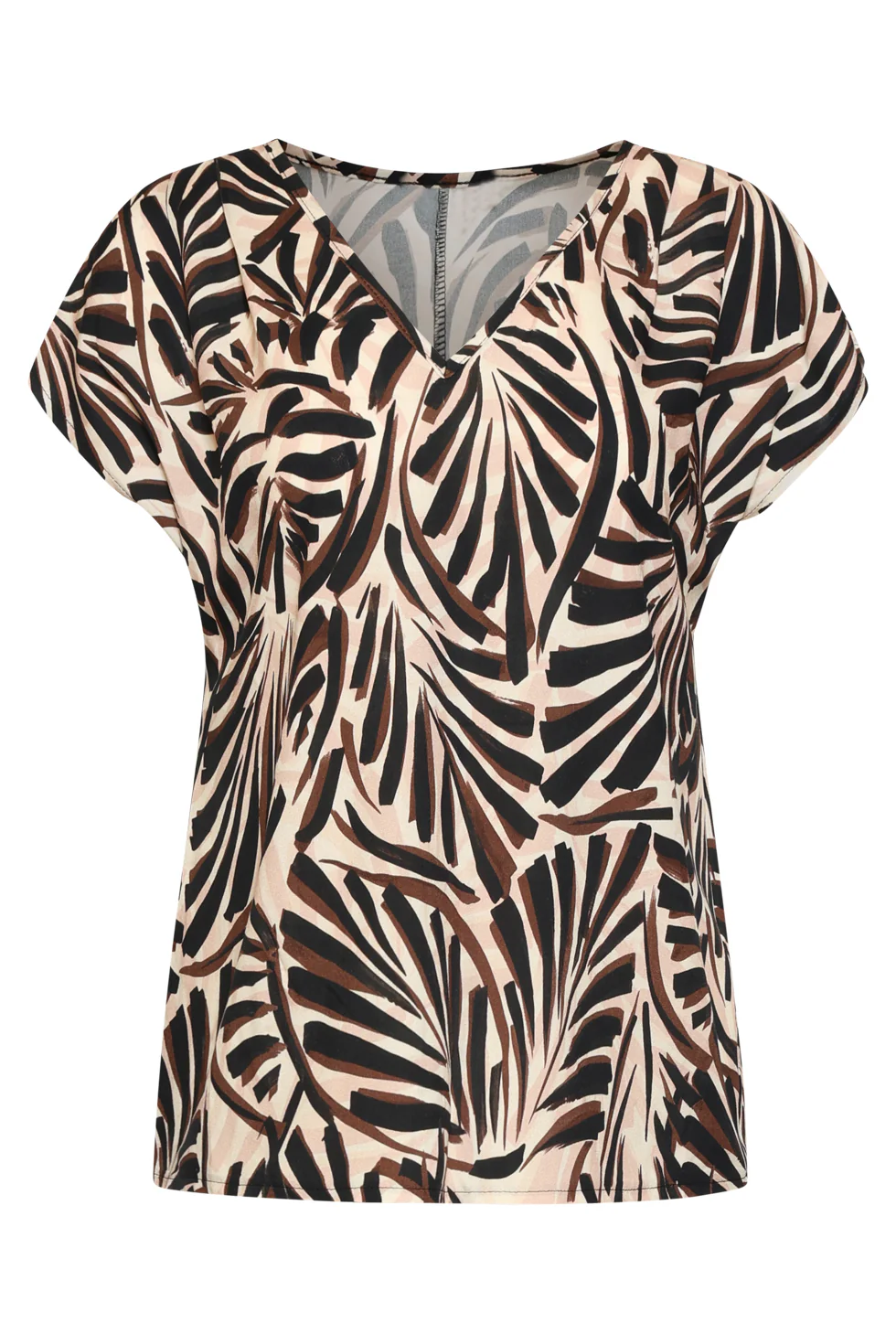 V-Hals Top Met Grafische Palmprint In Bruin En Beige | Off White - Brown - Image 4
