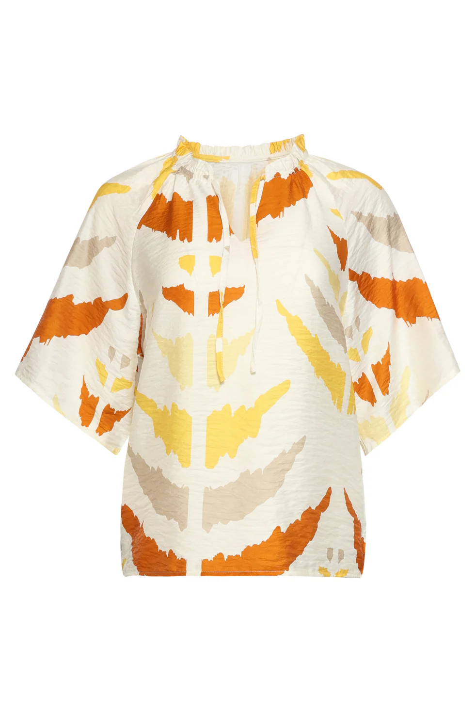 V Hals Top Met Oranje Aztec Print | White - Yellow - Image 2