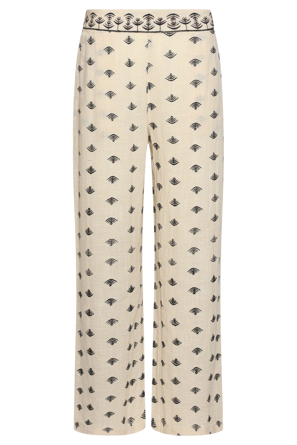 Wide Leg Broek Met Aztec Print In Crème En Zwart | Off White - Black - Image 3
