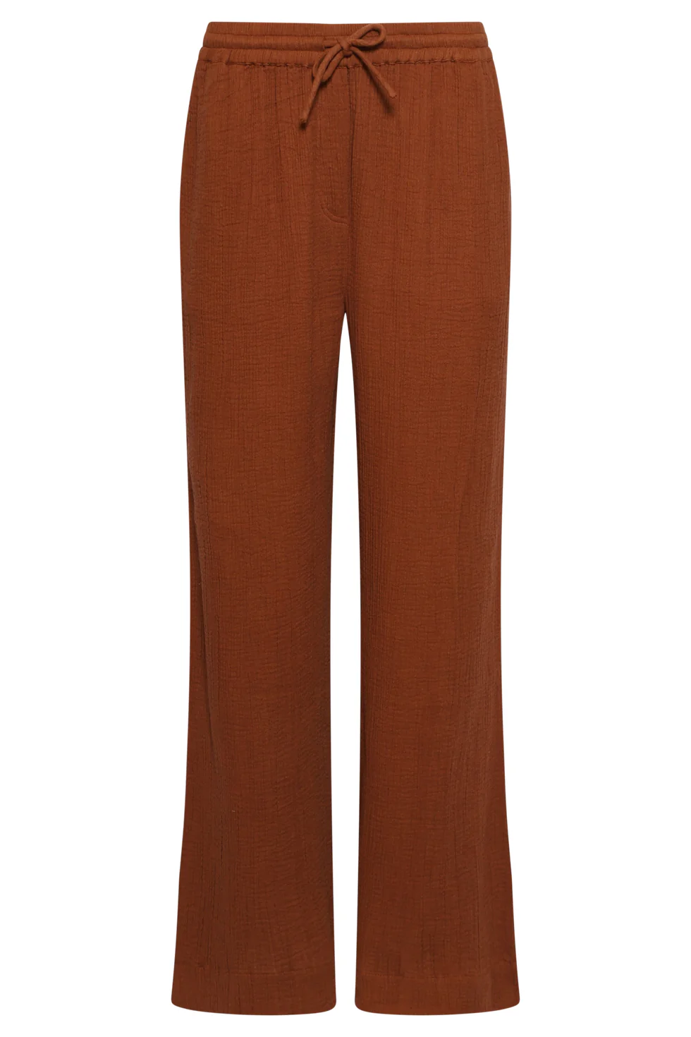 Wide Leg Mousseline Broek Met Strikkoord | Brown - Image 11