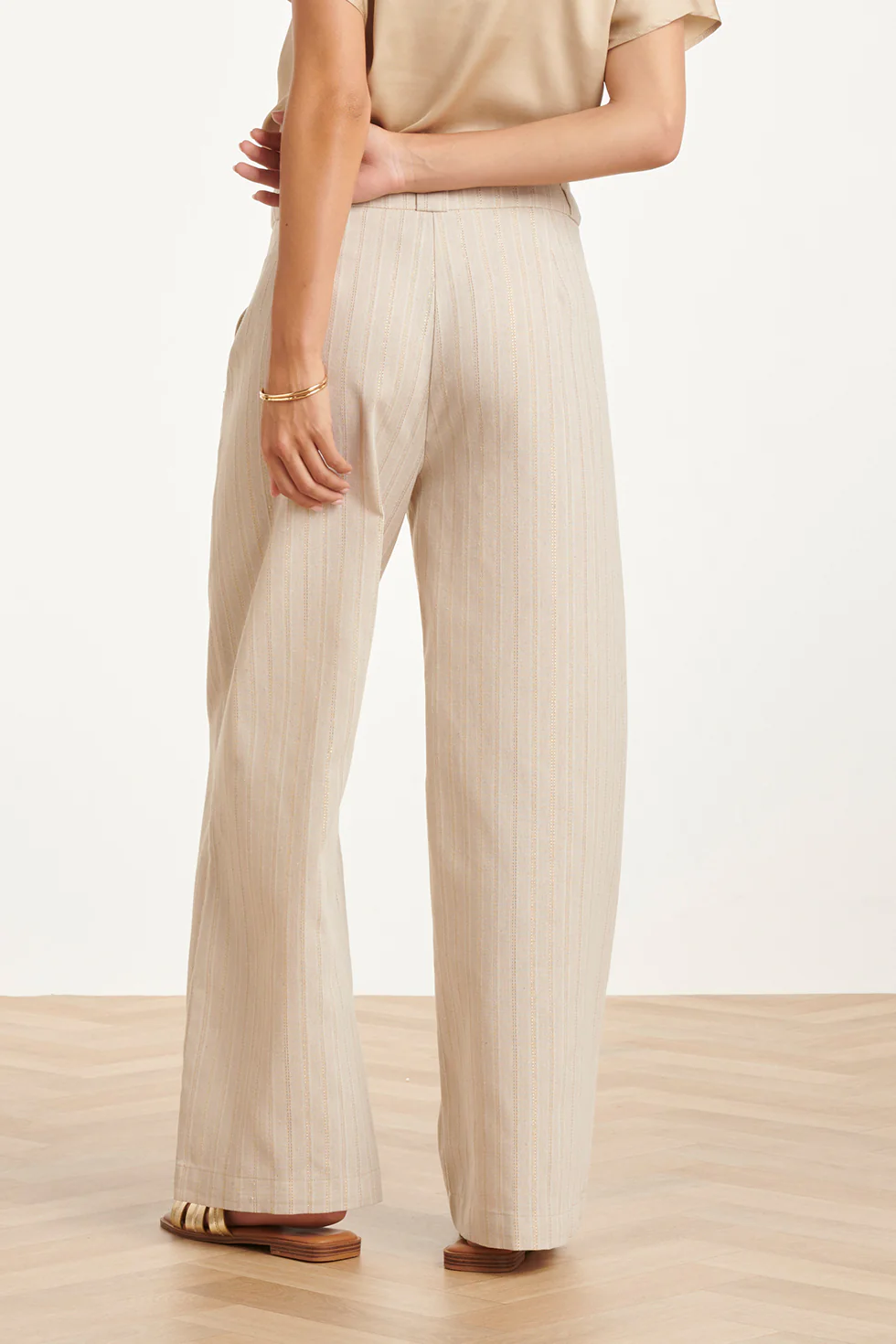 Wide Leg Pantalon Met Koordsluiting En Met Glitterdetail | Sand - Gold - Image 6