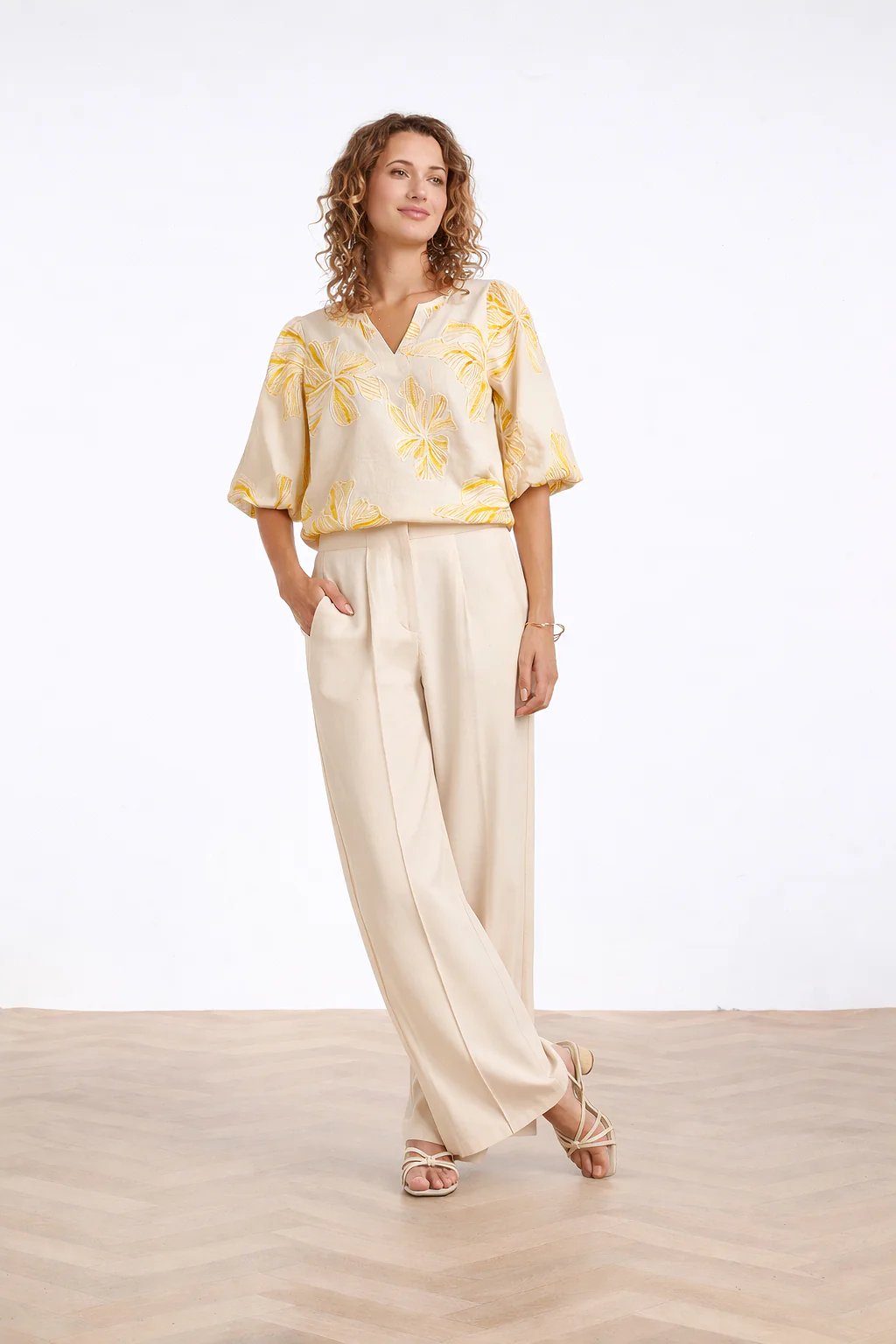 Wide Leg Pantalon Met Naaddetail | Sand