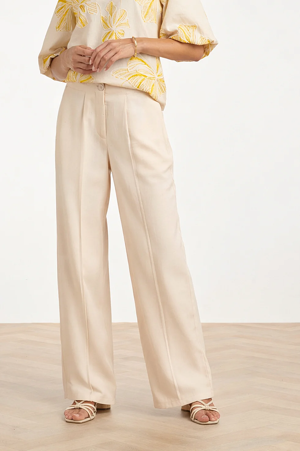 Wide Leg Pantalon Met Naaddetail | Sand - Image 3