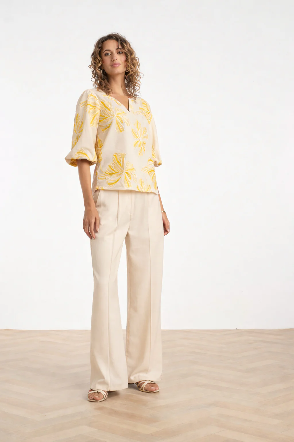 Wide Leg Pantalon Met Naaddetail | Sand - Image 4