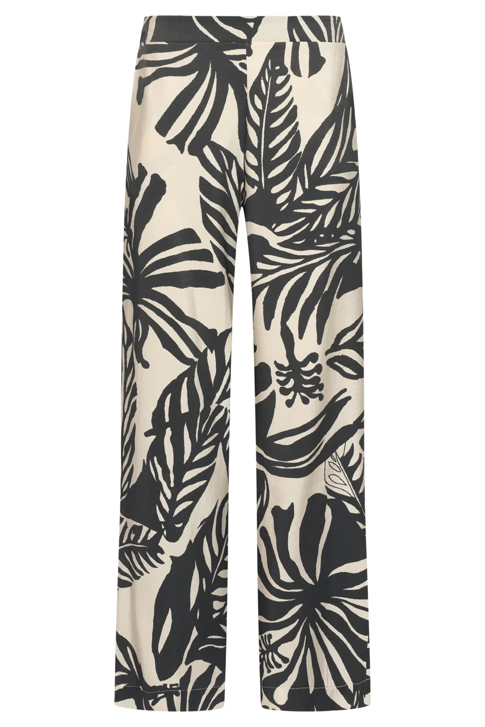 Wide Leg Pantalon Met Tropische Blad Print In Zwart En Ecru | Off White - Black - Image 11
