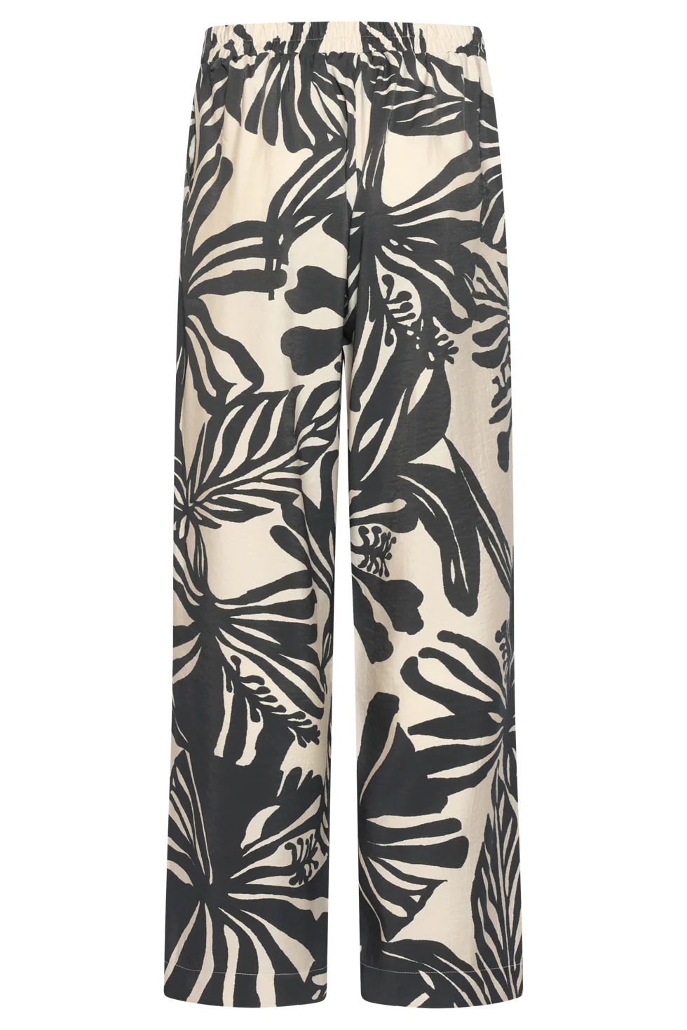 Wide Leg Pantalon Met Tropische Blad Print In Zwart En Ecru | Off White - Black - Image 14