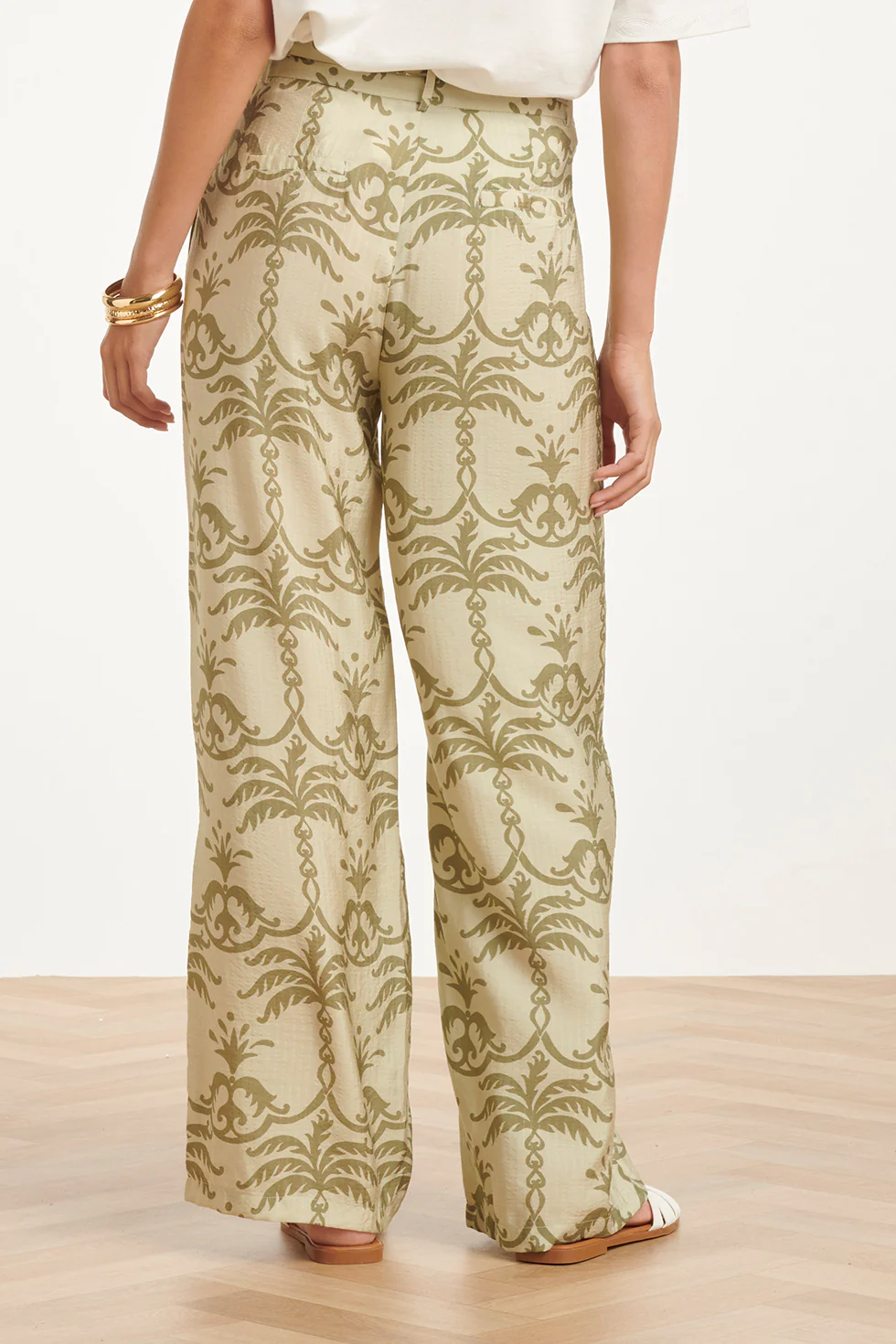 Wijde Broek Met Groene Palmprint En Strikceintuur | Light Army - Army - Image 5