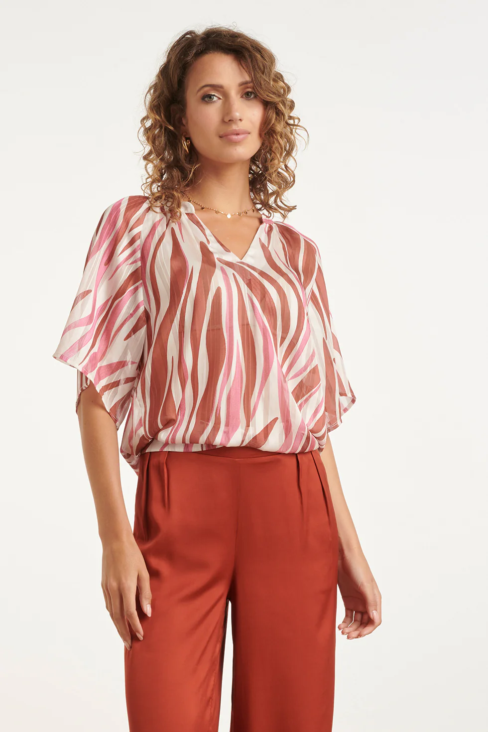 Wijde Top Met Roze Zebra-Style Print | Brique - Old Pink - Image 4