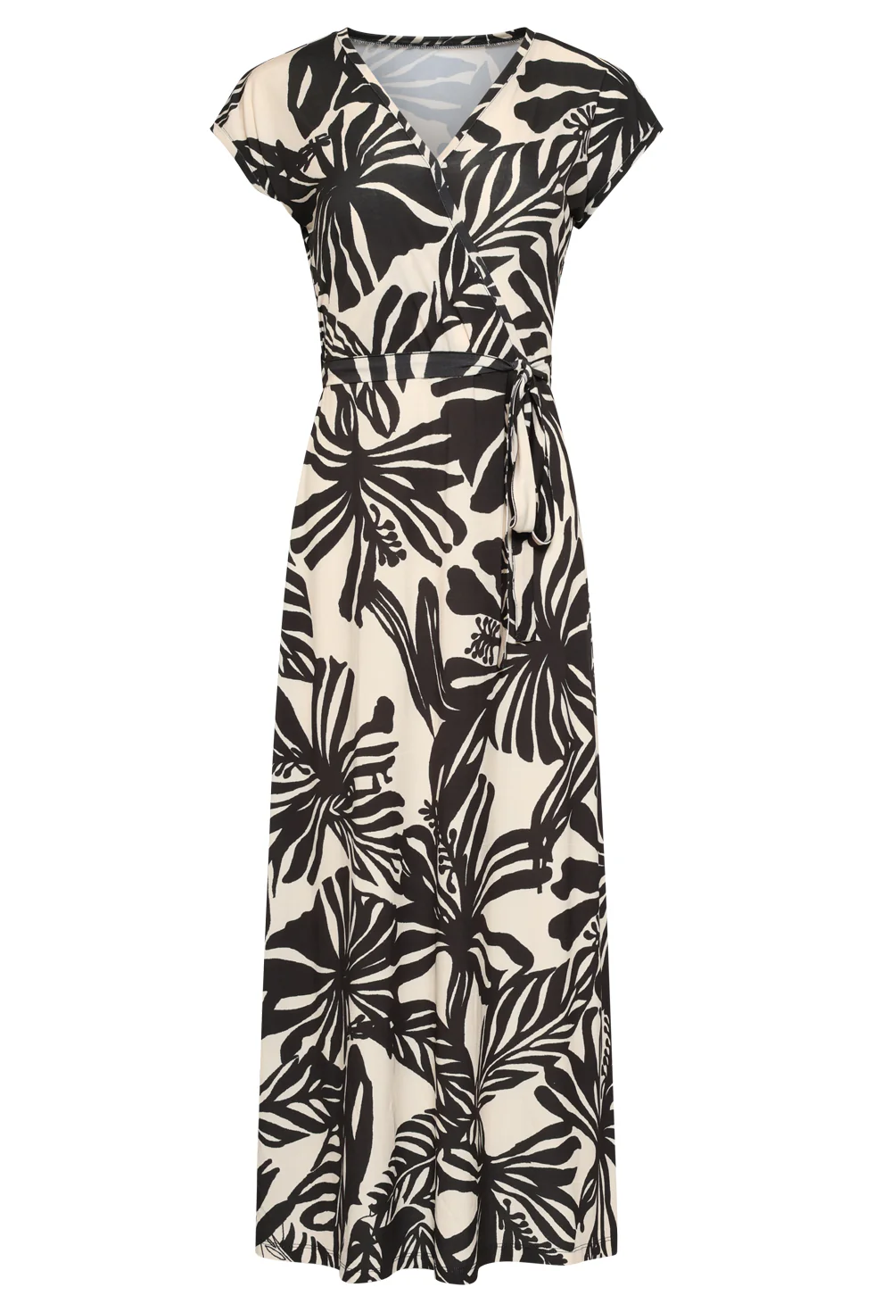 Wikkeleffect Maxi-Jurk Met Bladprint In Zwart En Ecru | Off White - Black - Image 11