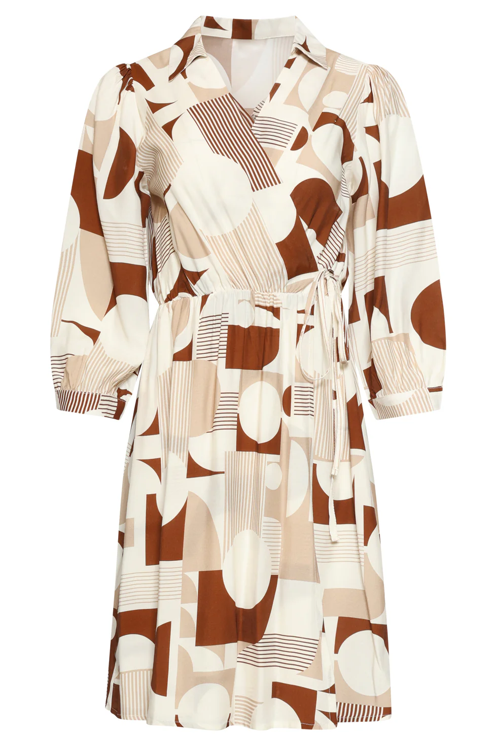 Wikkeljurk Met Geometrische Print En Kraag In Terra Cotta En Beige | Dark Sand - Brown - Image 11