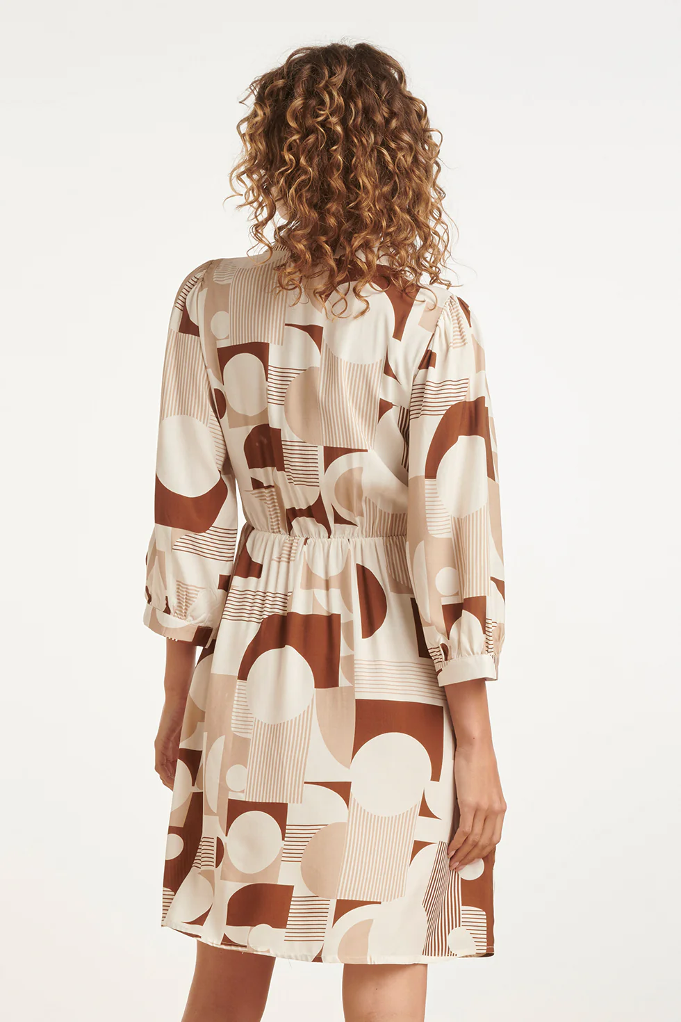Wikkeljurk Met Geometrische Print En Kraag In Terra Cotta En Beige | Dark Sand - Brown - Image 12